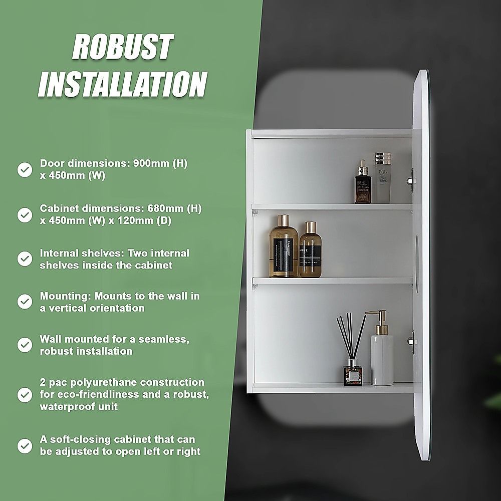 Rectangle Wall Hung Bathroom Mirror Shaving Cabinet Vanity Matte White — image 7