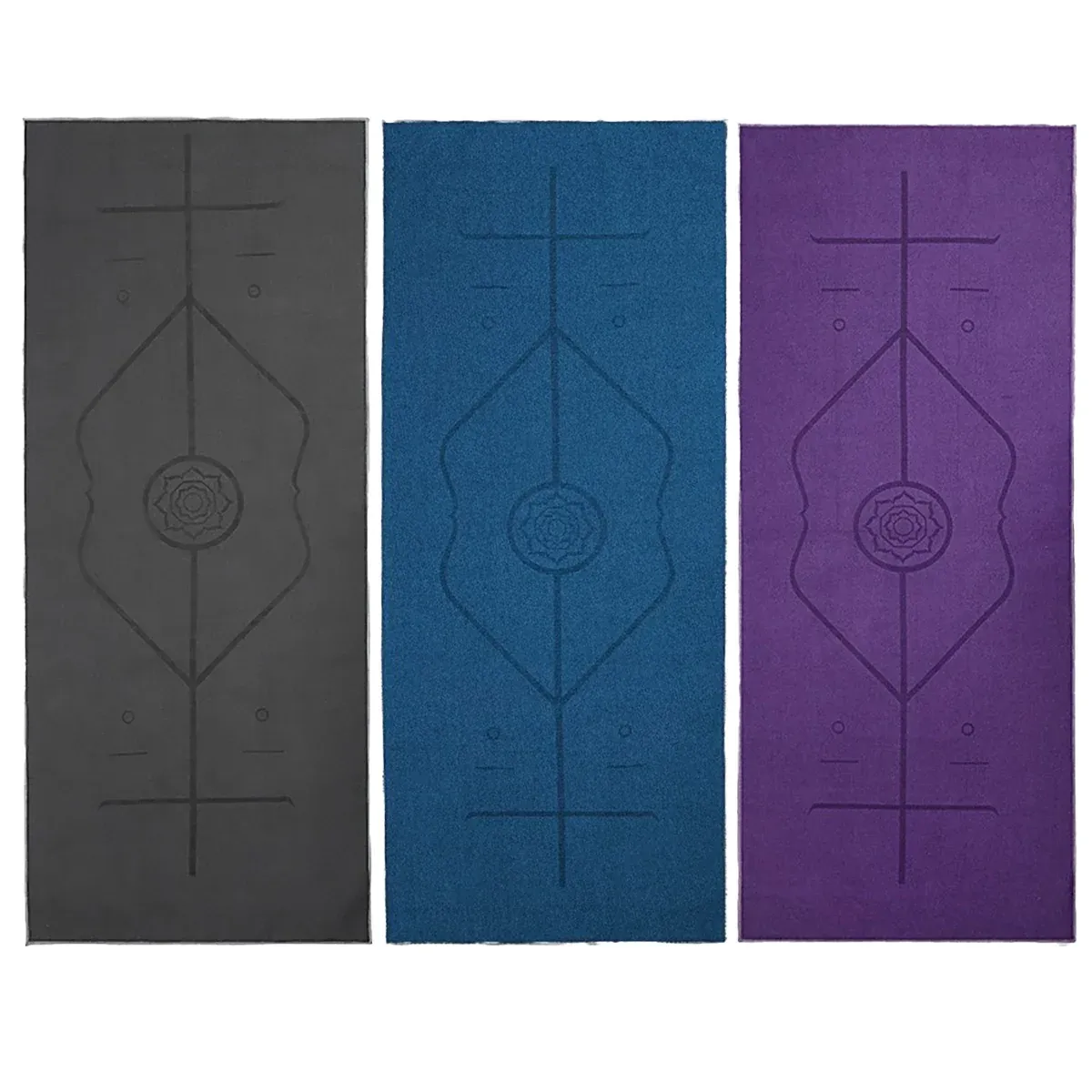 Portable Yoga Blanket with Body Position Line Non Slip Soft for Home Gym Studio - Blue — image 3