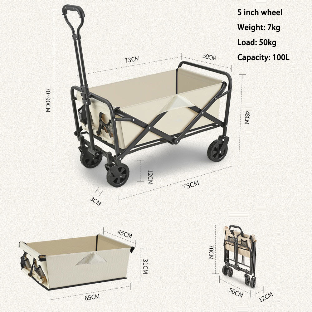 5 Inch Wheel Black Folding Beach Wagon Cart Trolley Garden Outdoor Picnic Camping Sports Market Collapsible Shop โ image 5