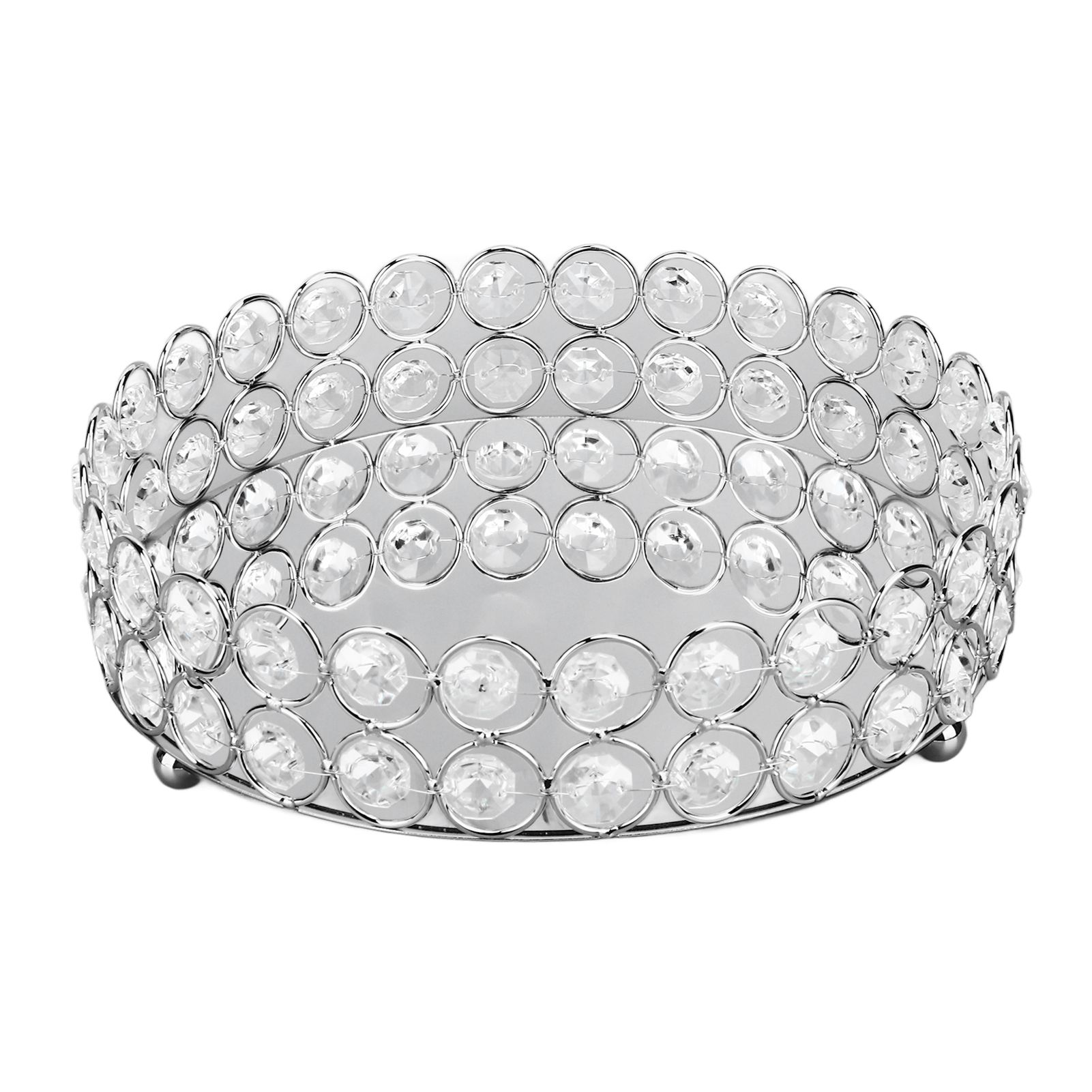 Crystal Cosmetic Makeup Tray 8in Round Display Tray Mirrored Metal Welded Structure for Food Perfume Jewelry Wine Silver โ image 3