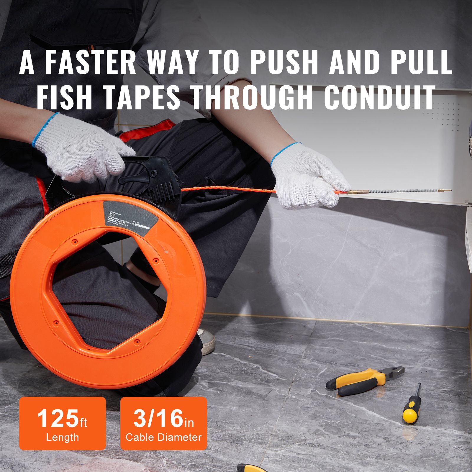 Fish Tape, 38.1 m Length, 4.5 mm, PET Wire Puller with Optimized Housing and Handle, Easy-to-Use Cable Puller Tool, Flexible Wire Fishing Tools for Walls and — image 2