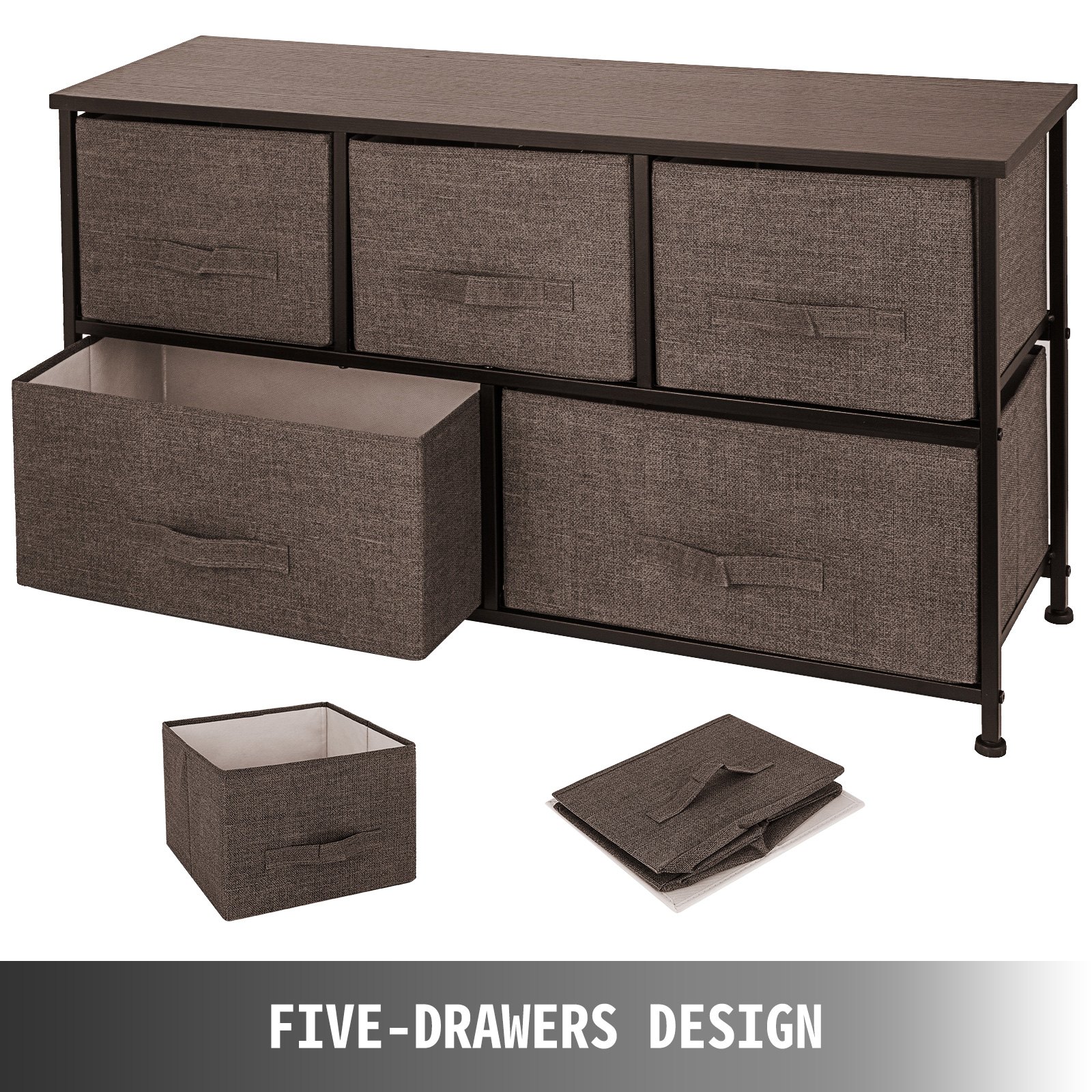 Dresser Storage Tower with 5 Fabric Drawer Steel Frame Storage Cabinet Bin Storage Organizer Unit Fabric Cube Dresser Chest Cabinet Coffee Wide (Coffee/Wide) โ image 3