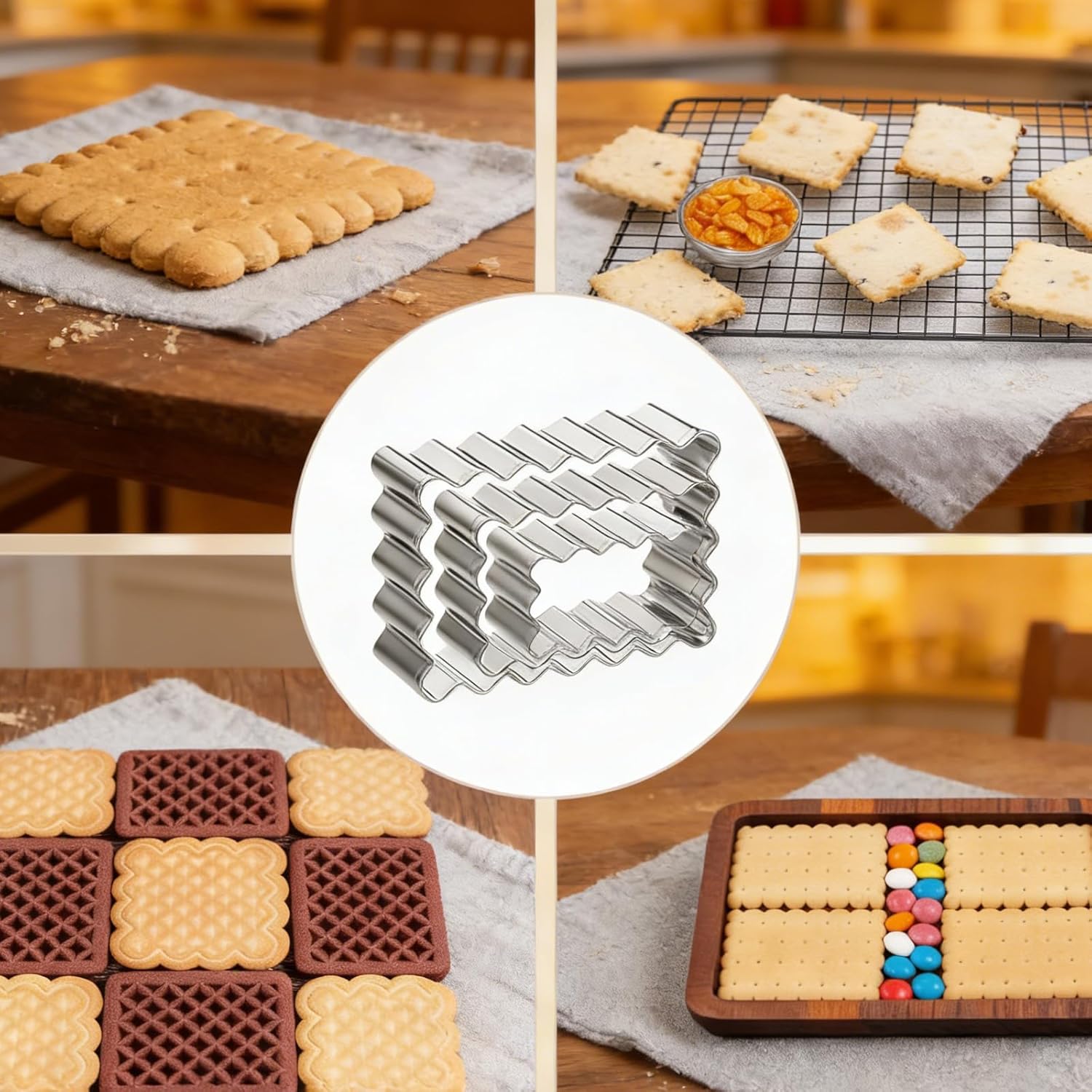 6 Pcs Scalloped Cookie Cutter Set, Square Cookie Cutter, Wavy Rectangle Cookies Cutters Set Scalloped Cutters Reusable Cookies Mold with Jagged Edge Design for โ image 3