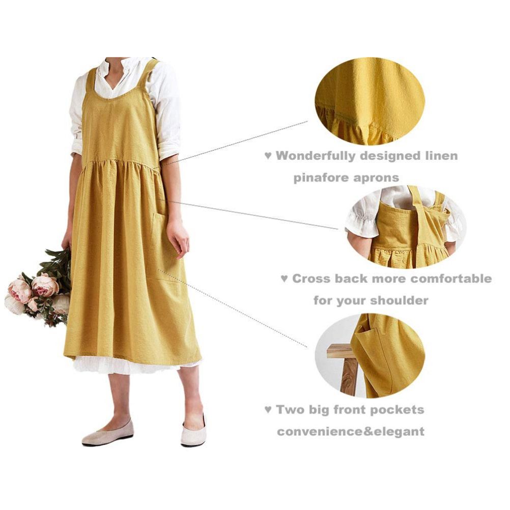 Women Kitchen Cooking Apron with 2 Front Pockets Cotton Linen Apron Coffee Shops Flower Shops Work Cleaning Aprons — image 3