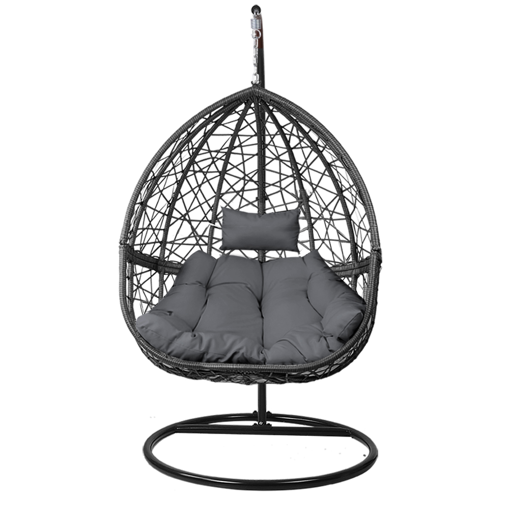 Gardeon Outdoor Egg Swing Chair Wicker Rattan Furniture Pod Stand Cushion Grey โ image 3