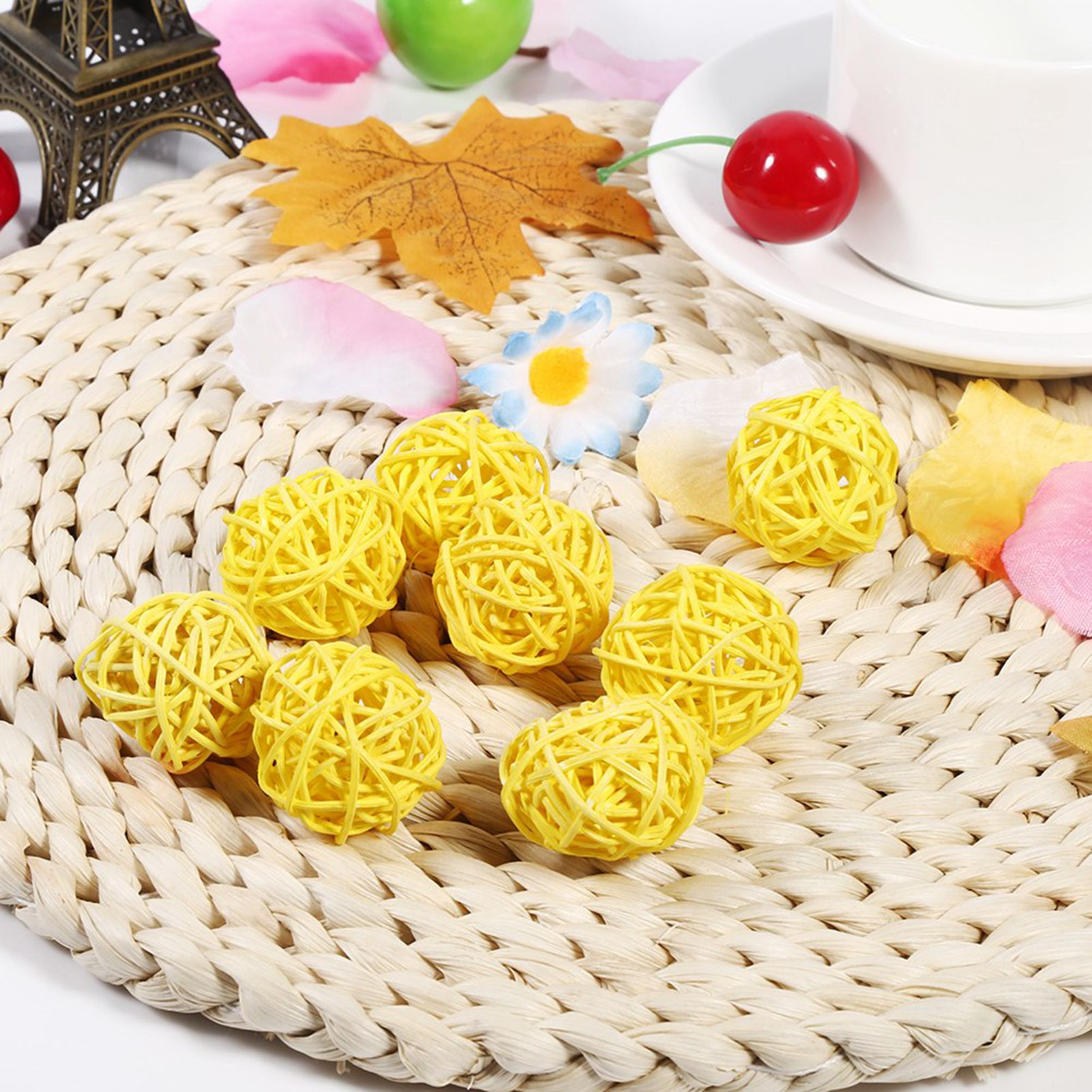 20Pcs Decorative Rattan Balls Ornaments Wedding Christmas Birthday Party Decorations (Yellow) โ image 3