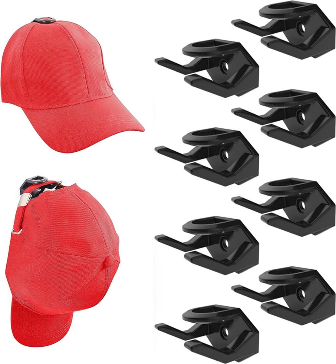 Cap Rack Set of 8 - Wall Cap Holders - Cap Hooks - With Screws and Tape - Two Installation Methods - Cap Rack Coat Rack - Cap Rack Storage System - Cap Storage
