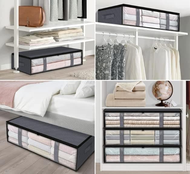 2-Pack Foldable Storage Boxes for Clothes and Blankets, Under-Bed Drawers, Multifunctional Spacious, Gray — image 3