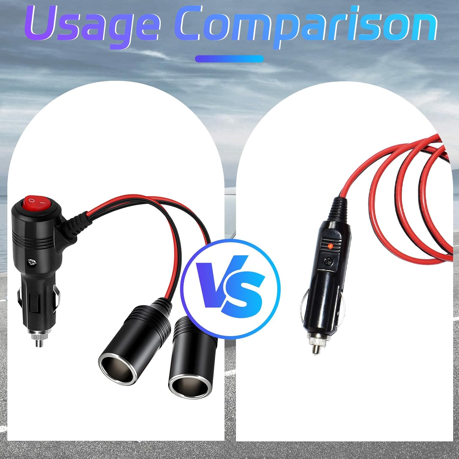 Car Cigarette Lighter Splitter,2-Socket Cigarette Lighter Adapter Extension Plug Cord Power Charger Port for DC 12V 24V Car Vehicle 2-Way Splitter Y on/Off — image 5