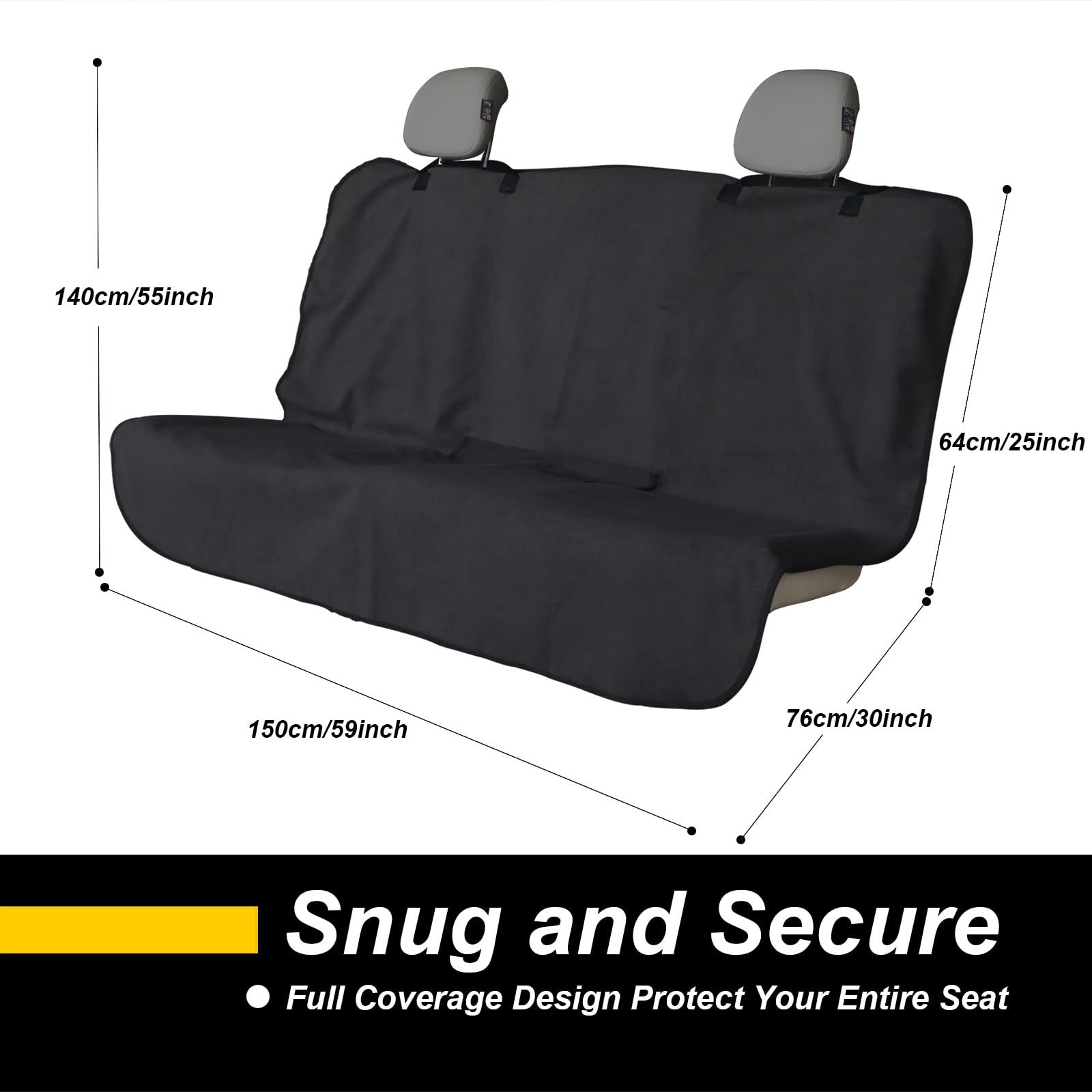 Back Seat Cover for Car Trucks Van SUV,Waterproof Rear Bench Towel Seat Covers for Dogs and Kids,Automotive Backseat Protector (Black) — image 5
