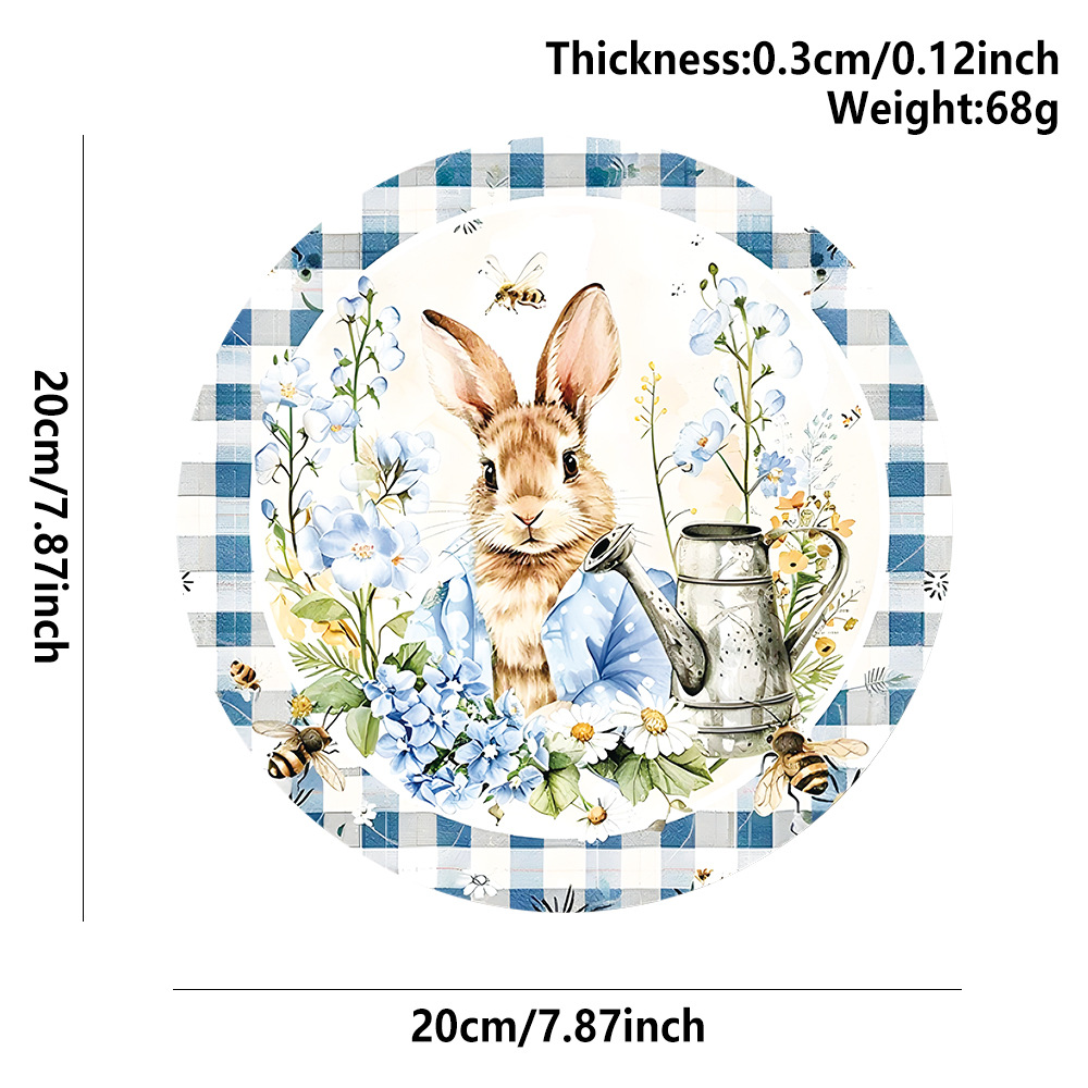 Easter Wooden Door Sign & Hanging Ornament 3-Piece Set – Colorful Bunny Slogans, Blue Gingham Watering Can, and Coffee Bunny Designs — image 3