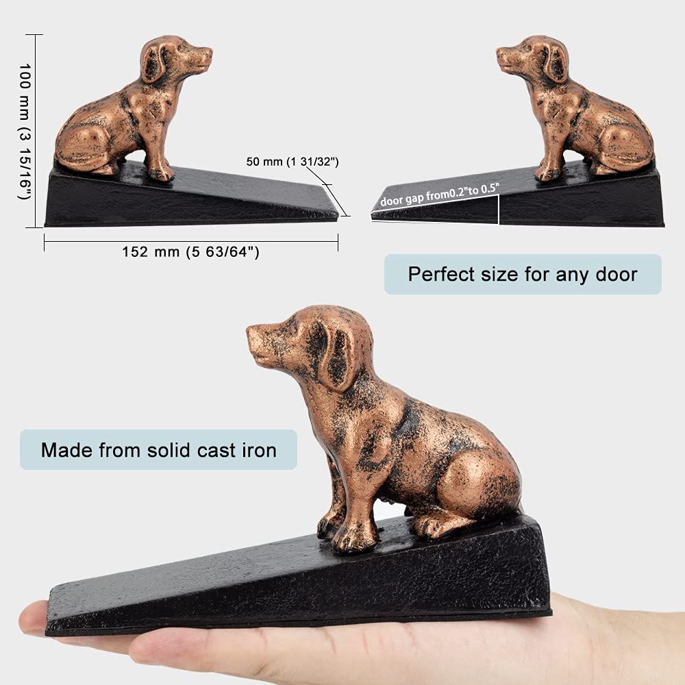 Heavy Duty Cast Iron Cute Dog Door Stops | Decorative Cute Animal Statue Metal Door Stopper Wedge, with Non-Slip Mat for Home — image 3