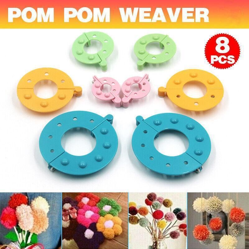 8Pcs Pompom Maker Kit 3.5/5.5/7/9Cm 4 Sizes Knitting L-Oom Diy Pom Maker