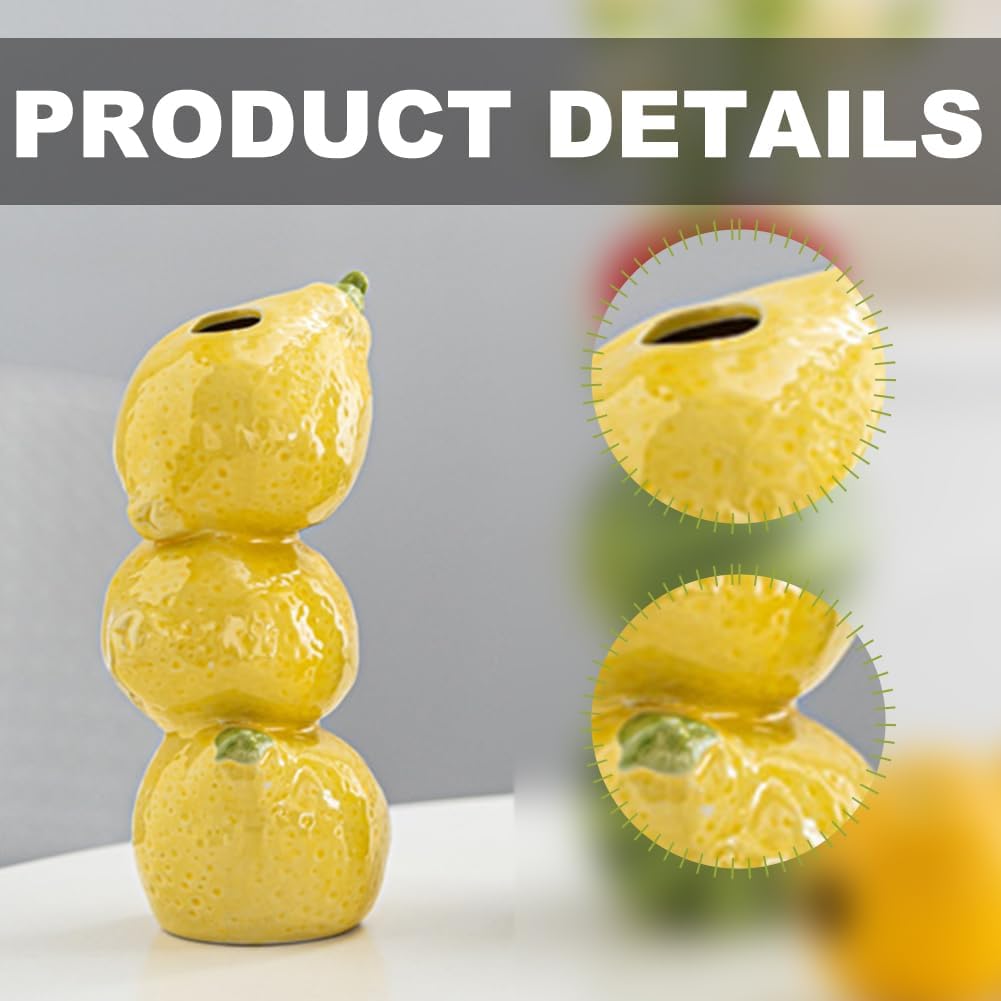 Citroenkeramiek vase - Unique fruit-shaped vase - 3D lemon design - Creative fruit and flower arrangement - Suitable for home and kitchen decor - Yellow — image 4