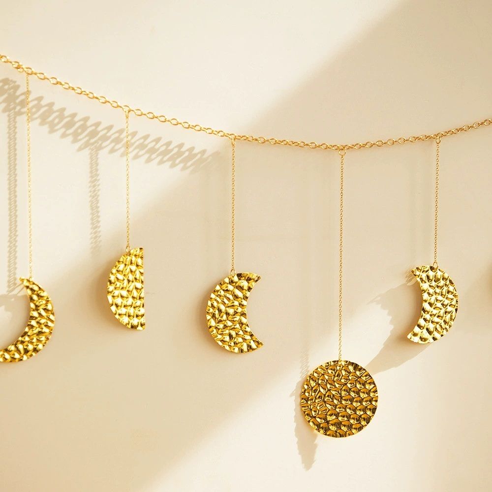 51.18" Gold Metal Moon Phase Wall Decor - Handcrafted Boho Celestial Art for Bedroom Living Room, Lightweight Easy Hang, Gift for Women Teens — image 3