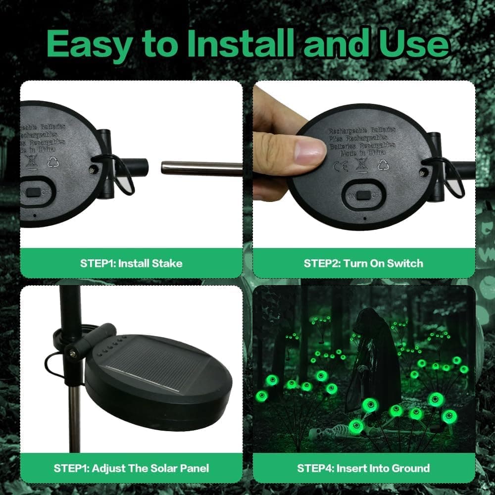 1-Pack Solar Powered Halloween Eye Lights for Garden and Patio Decoration, 1/4, Green — image 6