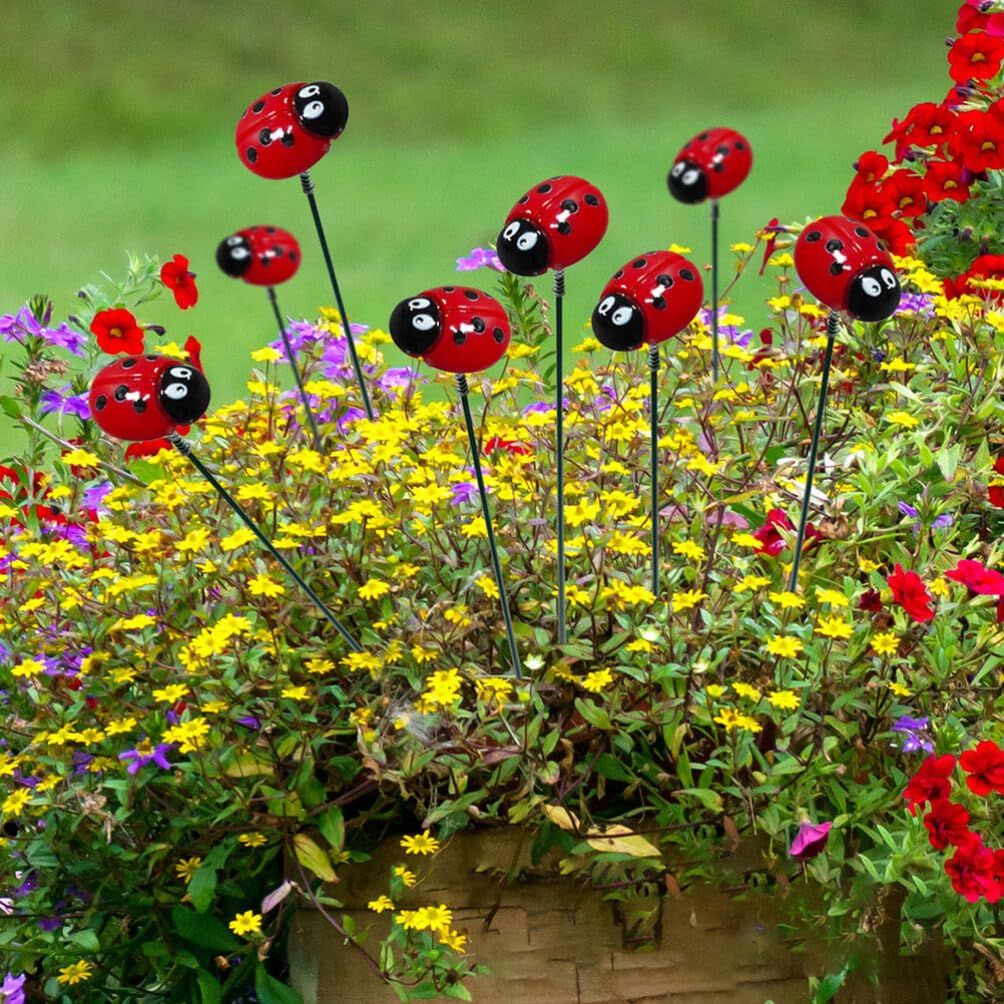 10pcs Mini Ladybug Statue Figurine Garden Stakes Decorative Garden Ladybug Ornaments Ladybug Stakes Wall Painting Decor โ image 2