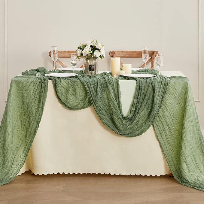 Table Runner -Grass Green 9.84ft Wrinkle Fabric Table Decor for Wedding, Party, Dessert Table and Event Decoration — image 4