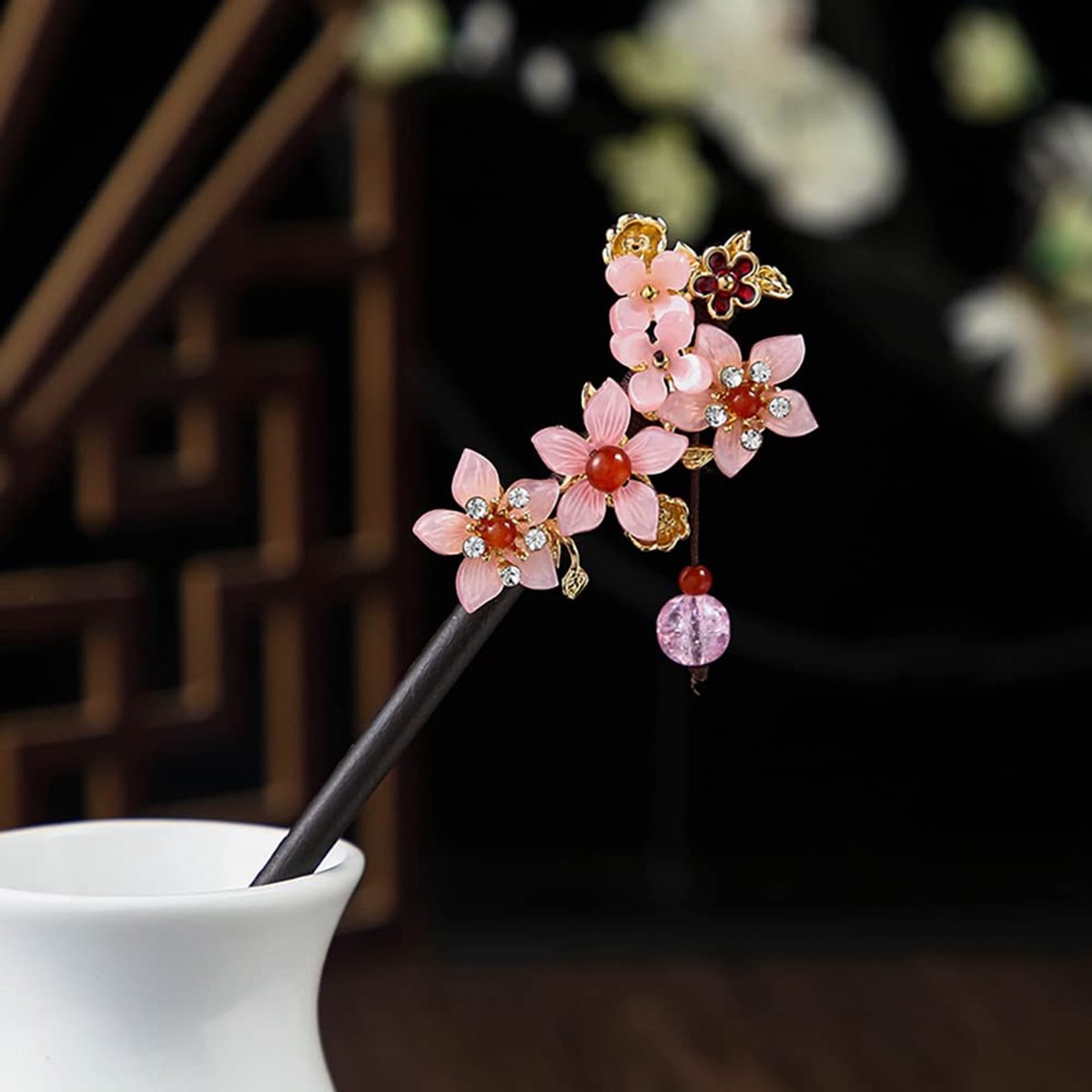 Hairpin - 3 Pieces - Chinese Traditional Flower Hair Sticks - Hair Accessories - Vintage Wooden Hair Pin - Chinese Hairpins - Hair Clip - Flower Hairpins — image 4