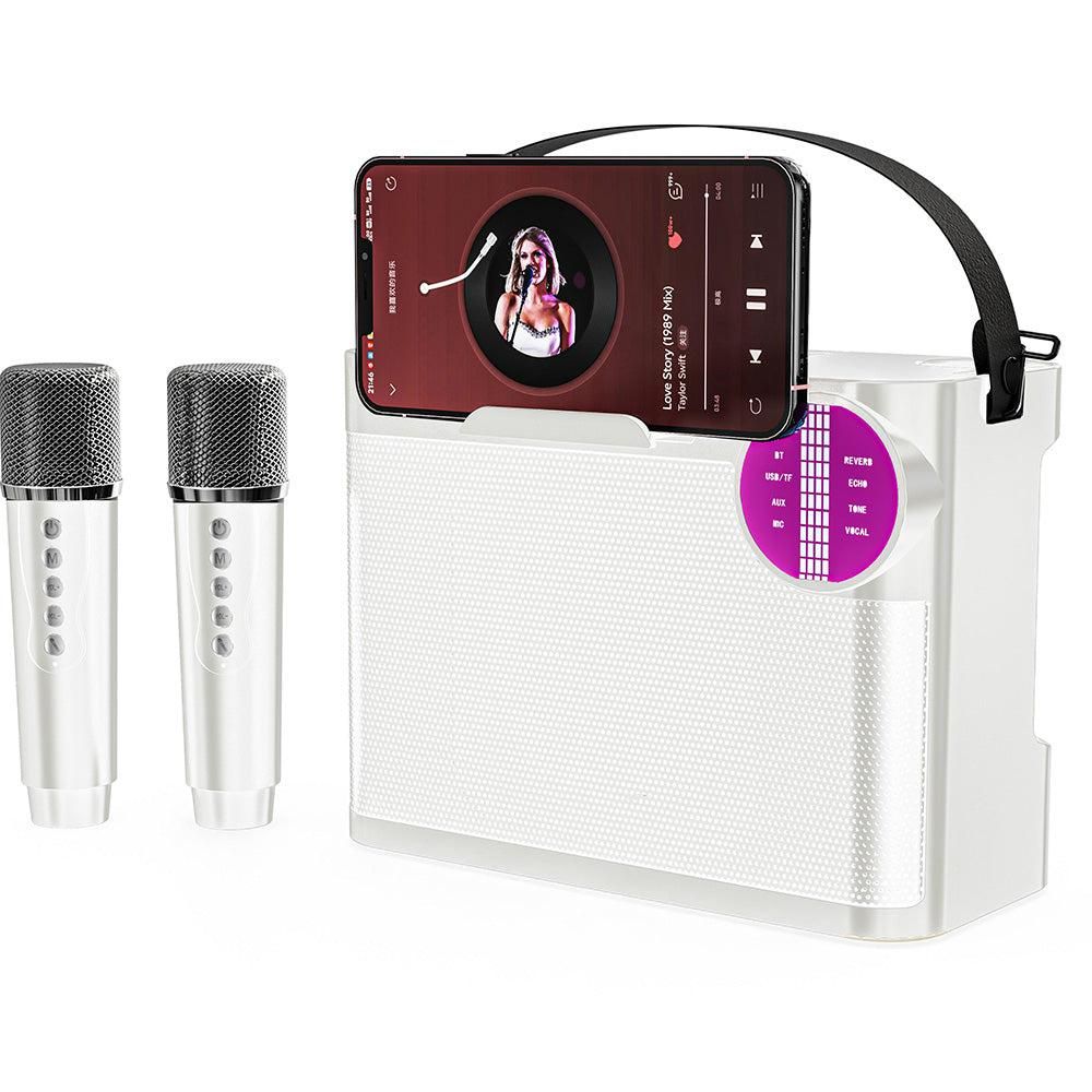 Portable Bluetooth 5.3 Speaker with 2 Wireless Microphones Home Karaoke Speaker Machine White — image 2