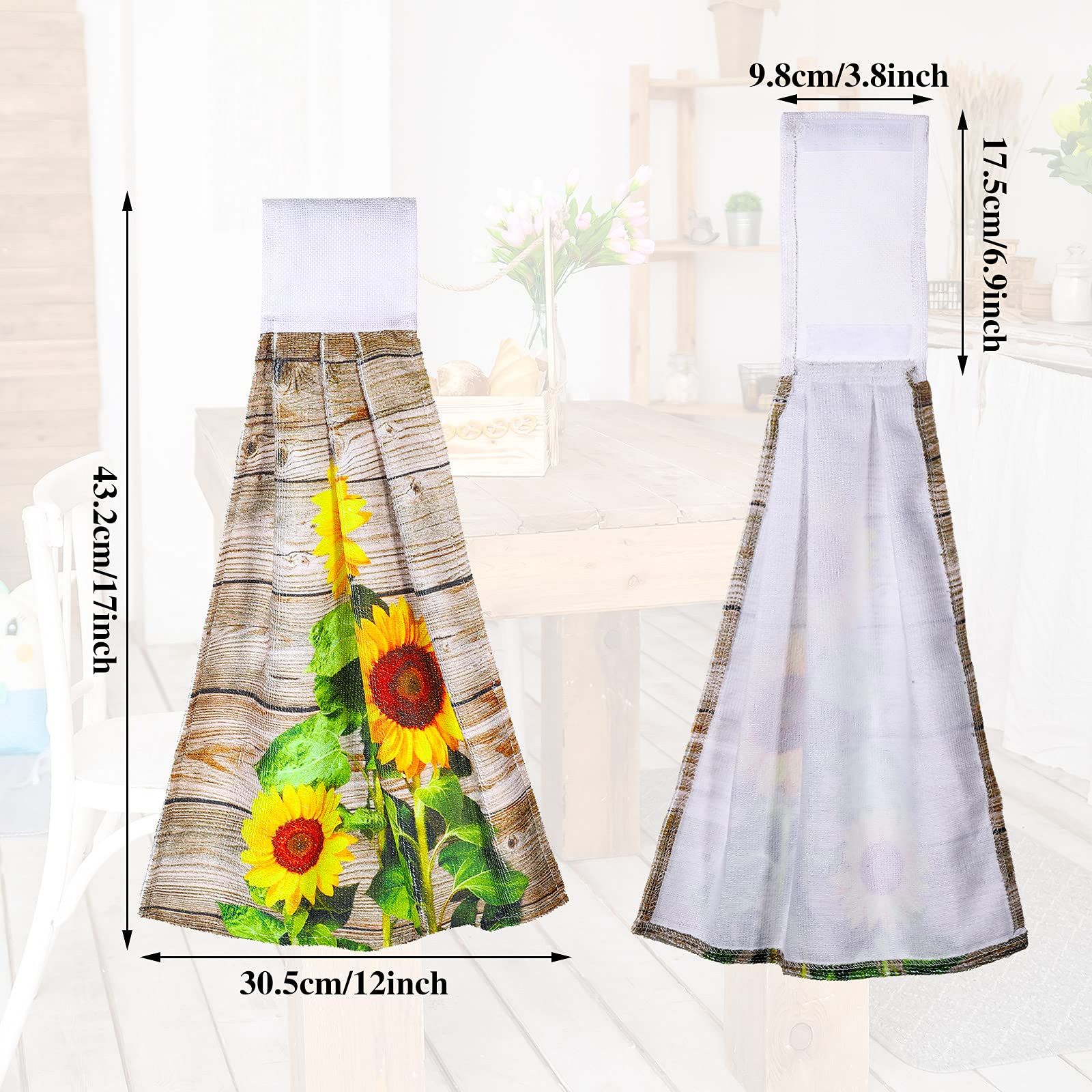 4 Pieces Vintage Sunflowers Hanging Kitchen Towel On Farmhouse Decor Varicolored Wooden Board Soft Hand Towels โ image 2