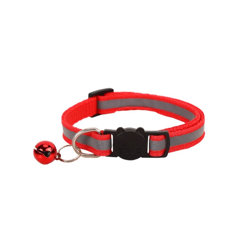 Cat Collar Pei Pet Reflective Safety Buckle Polyester Rose Red Width 1.0CM size 19-32 can be adjusted — image 2
