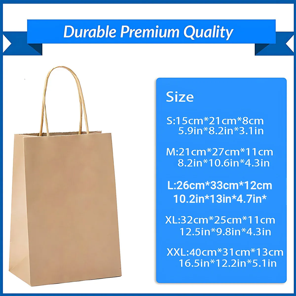 50X Kraft Paper Bags Gift Shopping Carry Craft Brown Bag With Handles - XXL-42cmx31cmx13cm โ image 4