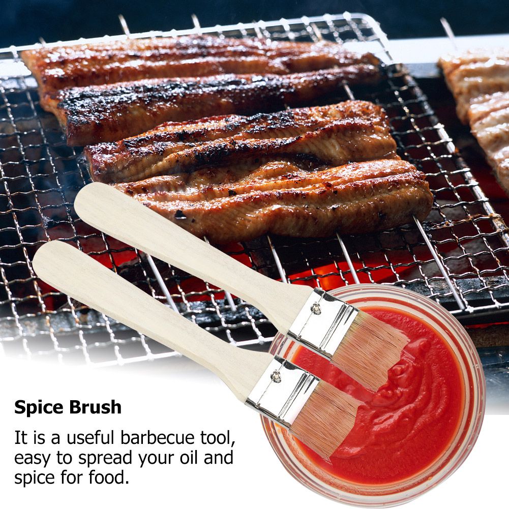 2pcs/ Set Lightweight Wooden Barbecue Brush Outdoor Spread Oil Spice — image 2