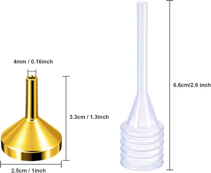 10 Pack Small Metal Funnels with 2 Pack Mini Pipette for Filling Small Mini Bottles or Containers, Atomizers, Perfume, Liquid (Silver and Gold) โ image 2