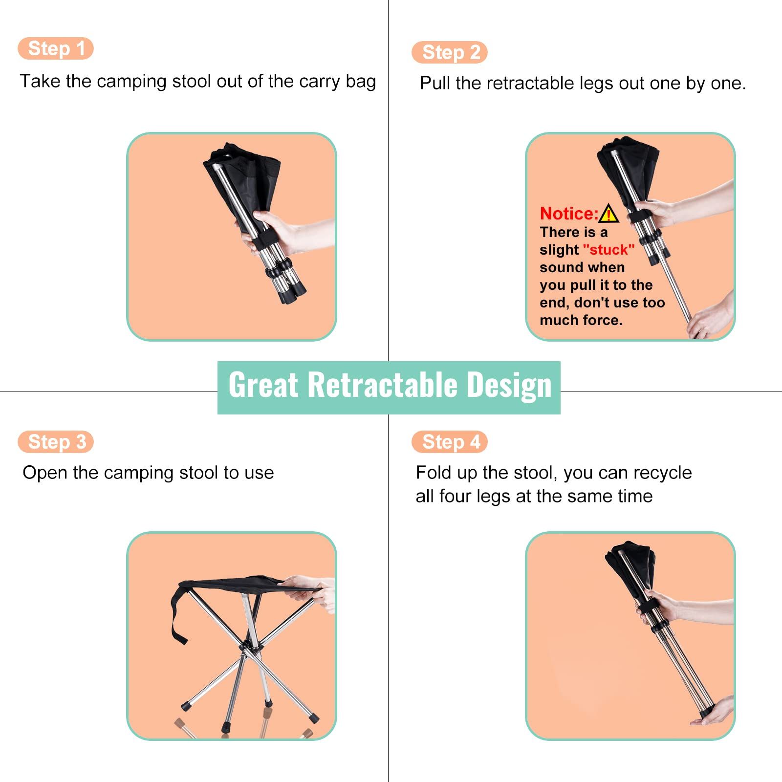 Camping Stool,Small Folding Chair,13.8" Lightweight Folding Stool Compact Backpacking Stool with Carry Bag β image 3