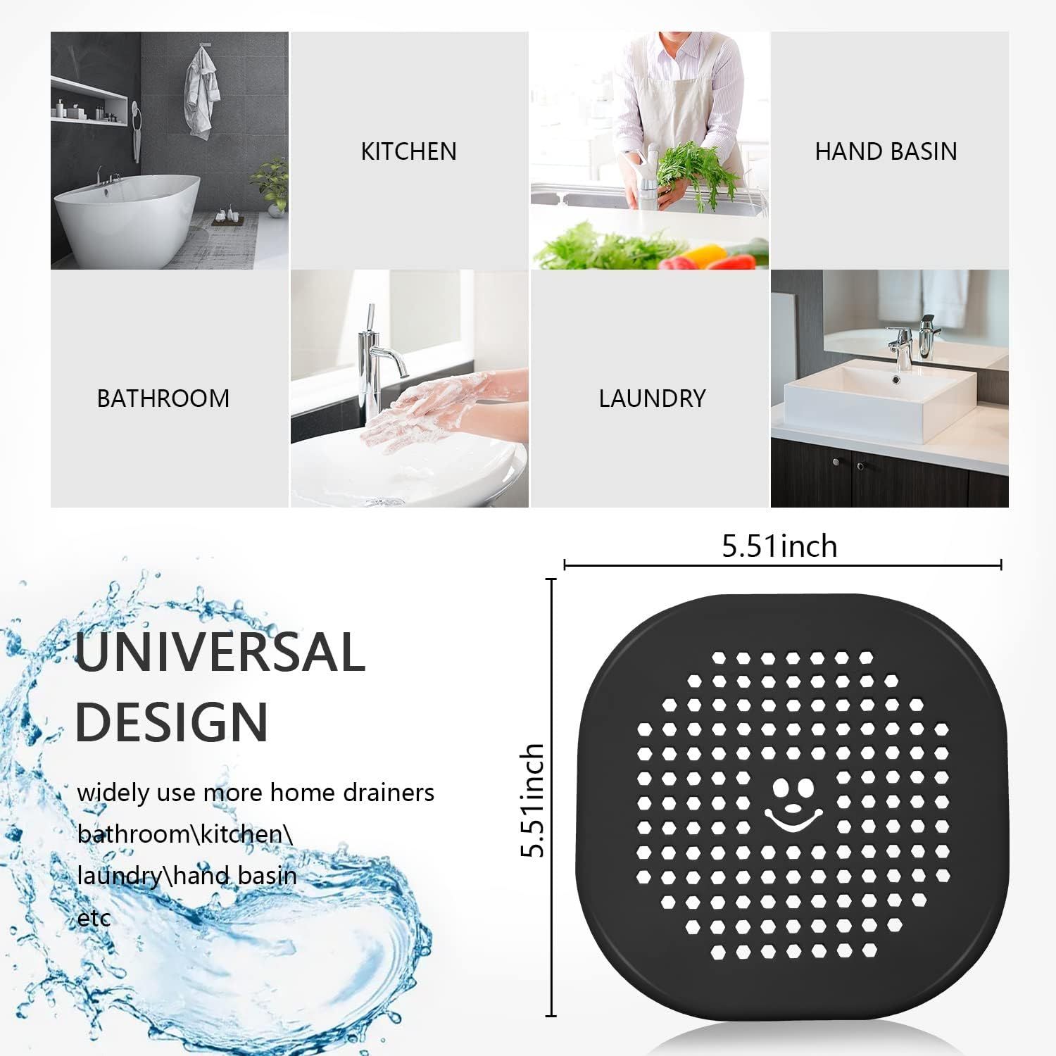 2 Pack Drain Cover Hair Catcher Silicone Drain Protector Hair Stopper for Shower Kitchen Bathroom Bathtub Black β image 4