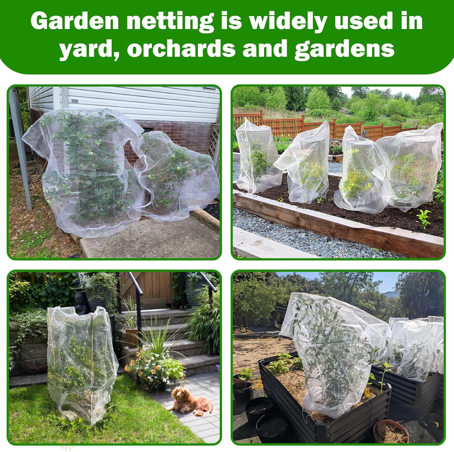 4 Pack Garden Mesh Netting for Plants 2.6x3.3ft - 3.3x4.9ft Insect Bird Netting Pest Barrier Bag with Drawstring 2 Size Fruits Tree Blueberry Bush — image 6