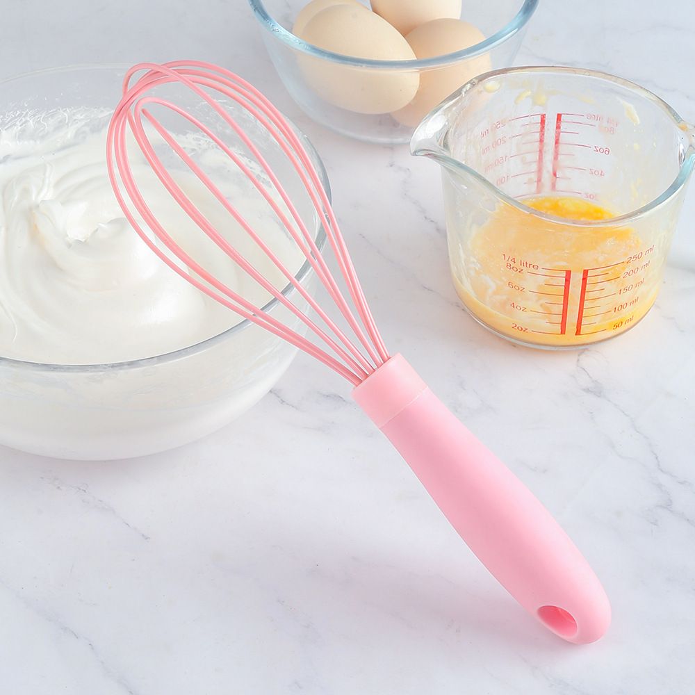 Manual Silicone Whisk Manual Eggs Beater Durable Kitchen Pastry Tools Cake Baking Utensil Mixer for Baking and Cooking, peachy pink โ image 4