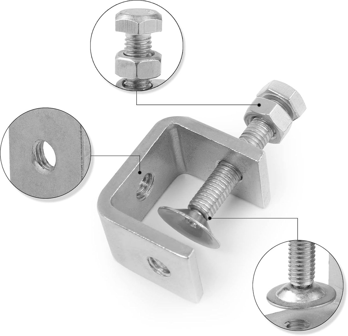 C-Clamps - Pack of 6 - With M8 Hexagon Bolts - Glue Clamps - Adjustable Clamping Range 0-25 mm - For Woodworking and Welding - Stainless Steel - Silver โ image 2