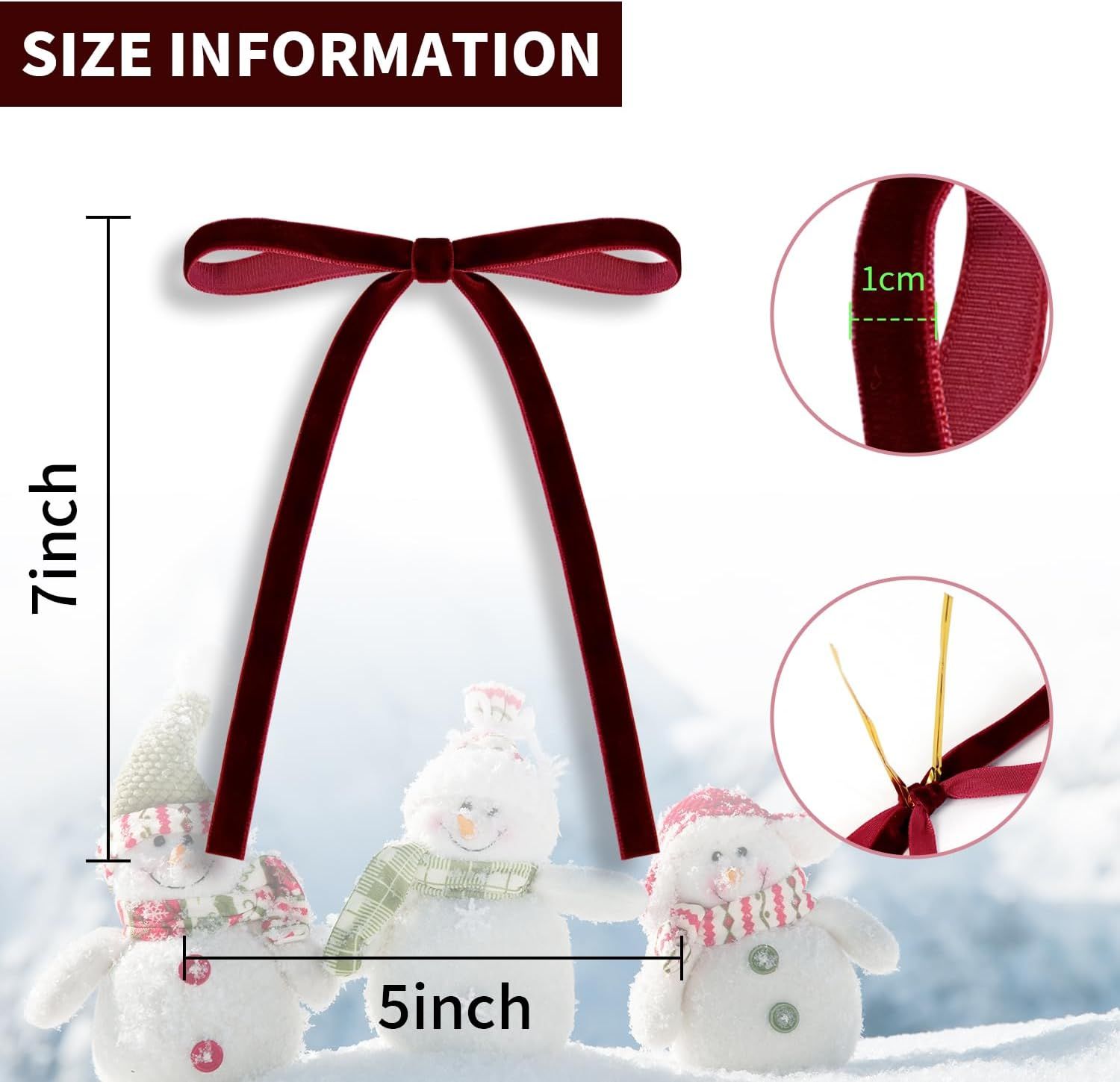 24 Pcs Velvet Christmas Bows 5 x 7 Inch Rustic Velvet Small Ribbon Gift Bow for Xmas Tree Ornaments DIY Craft Wreaths Garlands Indoor Outdoor Home โ image 2