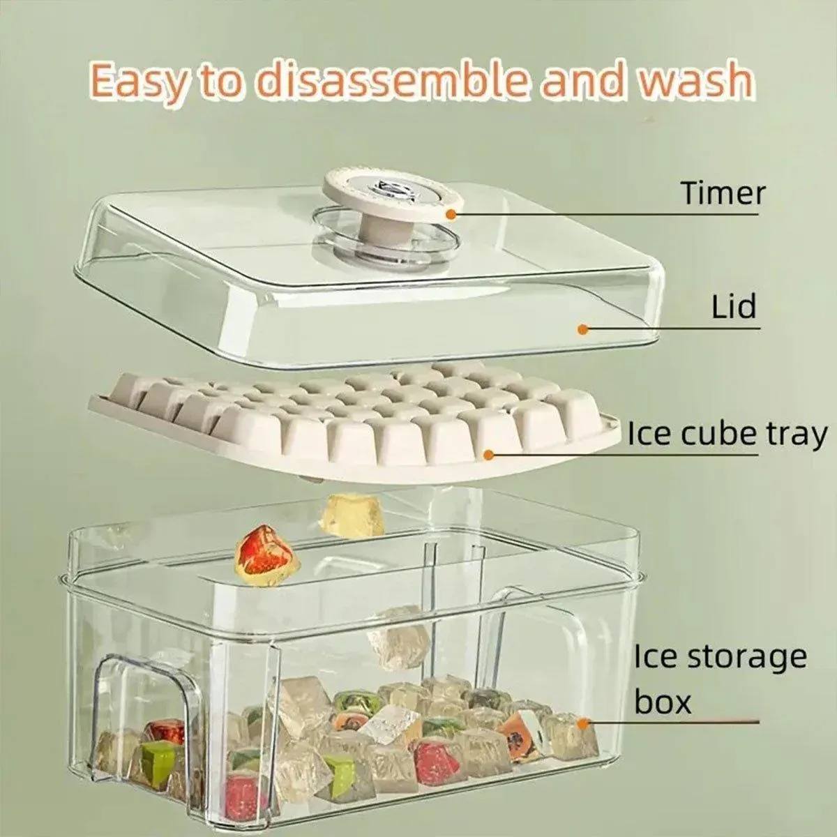 Large Capacity Food Grade Ice Cube Mold with Lid Household Ice Storage Box - Green โ image 5