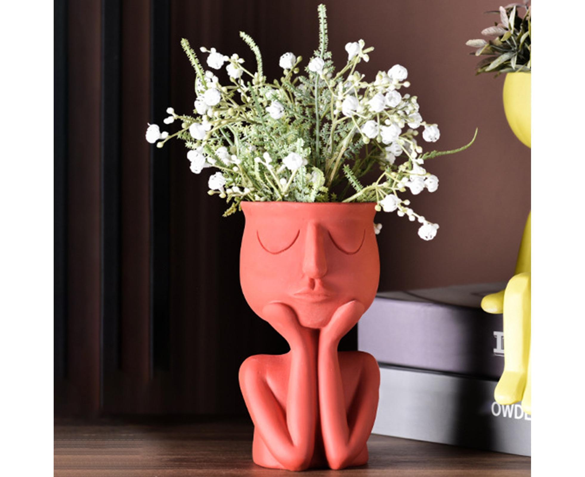 Human Think Face Ceramic Home Plants Flower Pot Vase Planter Tabletop Decoration-Red โ image 2