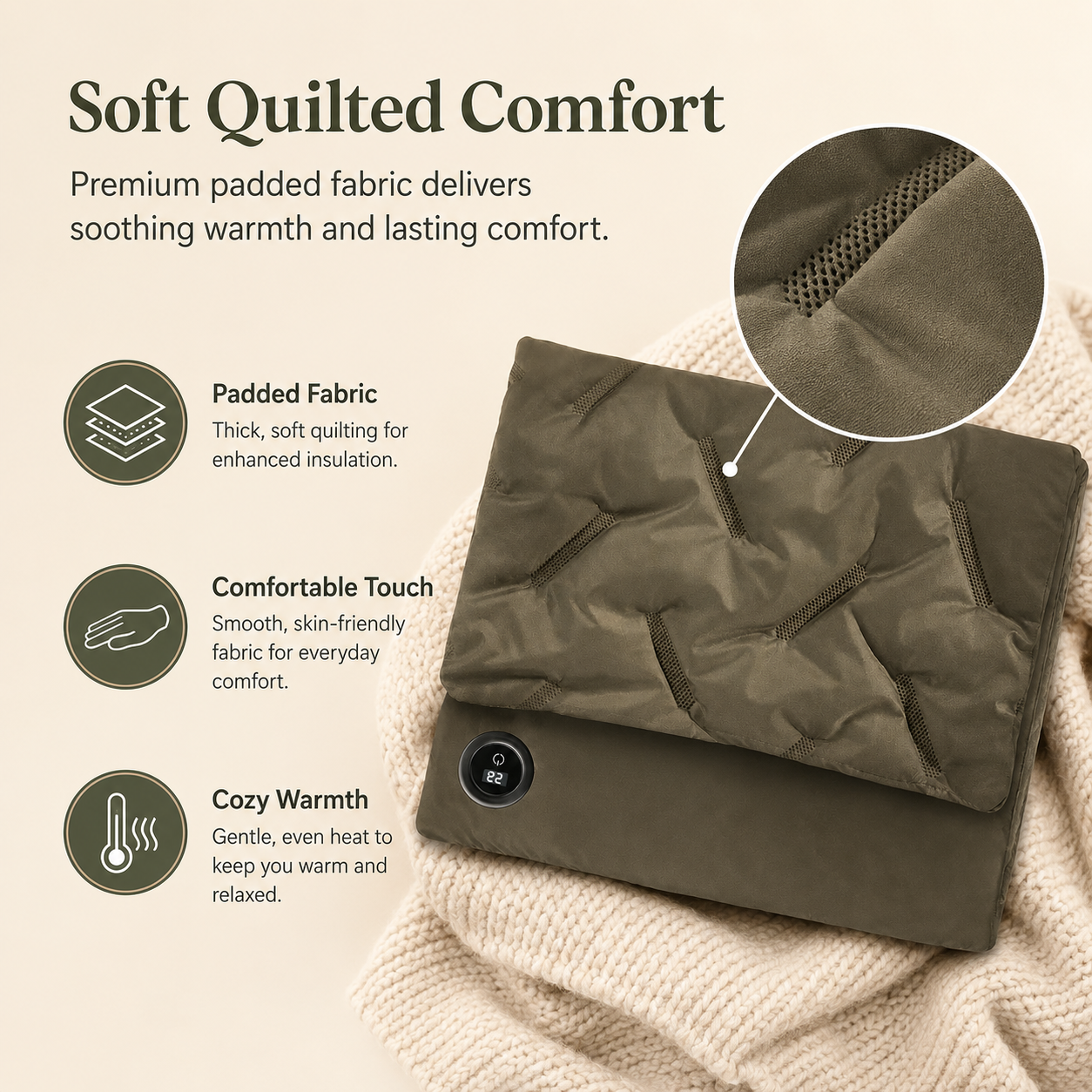 Rechargeable Hand Warmer Muff, USB Electric Heating Pad with Digital Display Temperature Control, 3 Heat Levels Portable Far Infrared Heated Cushion for — image 5