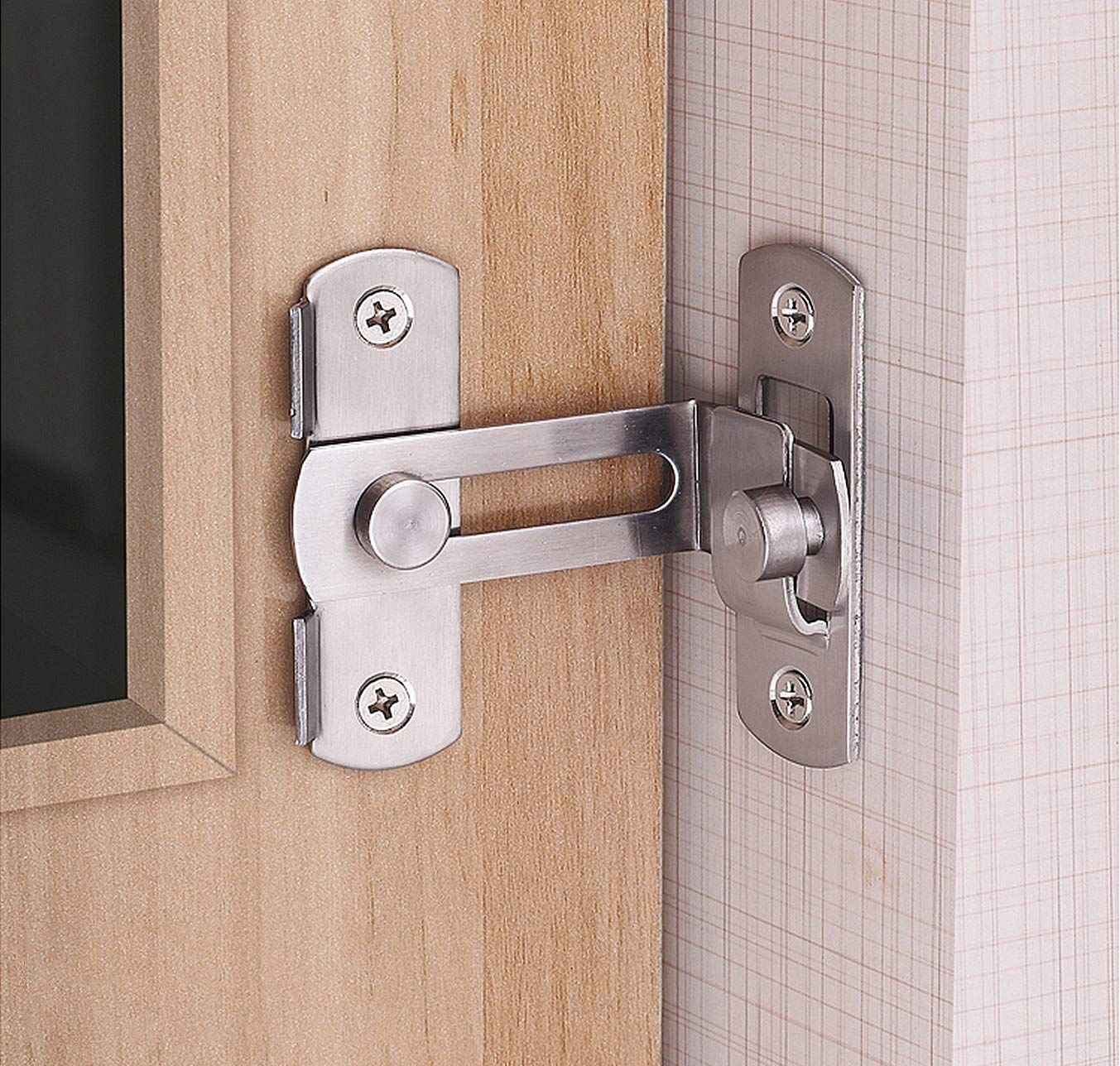 Flip Door Sliding Latch, 90 Degree Stainless Steel Latch, Safety Door Lock, Right Angle Curved Door, Buckle, Brushed Finish â image 4