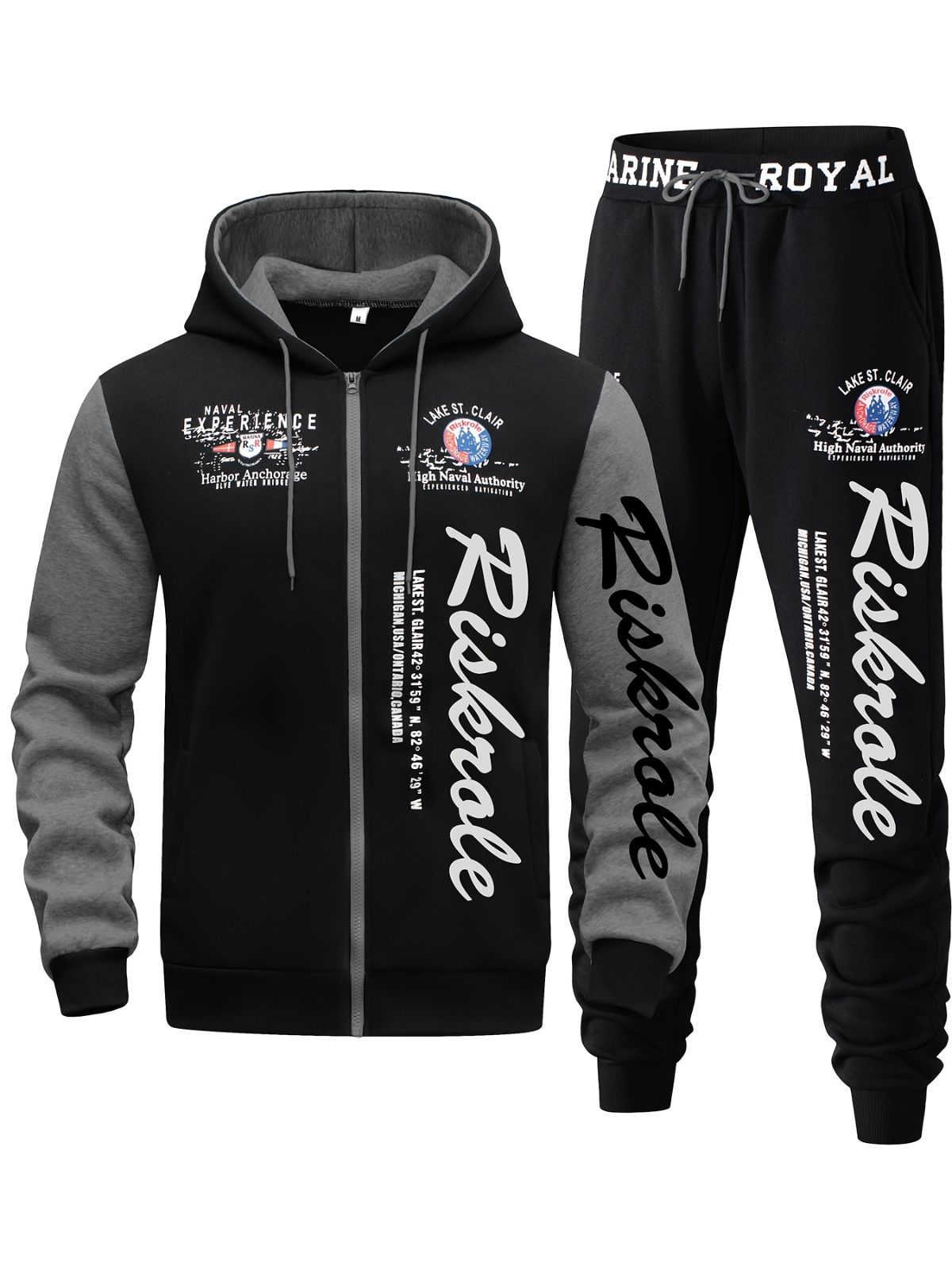Men'S Hoodie Set Letter Print Hoodie Casual Sportswear Jogger Set Australian - Royal Blue - Size S(AU S/EU46) — image 5