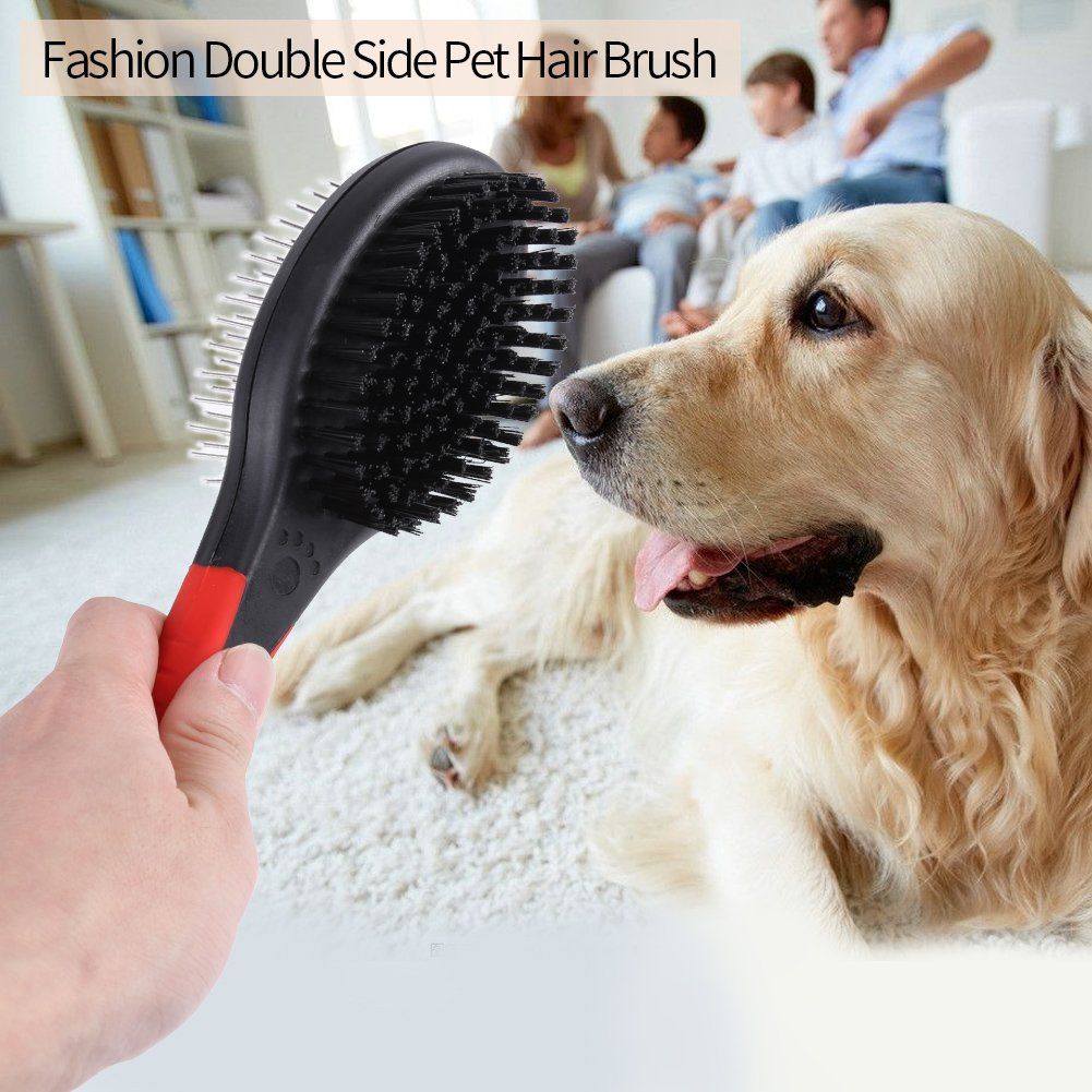 Double Sided Pet Brush,Professional Double Sided Pin & Bristle Bamboo Brush for Dogs & Cats,Protection Salon Grooming (L) — image 2