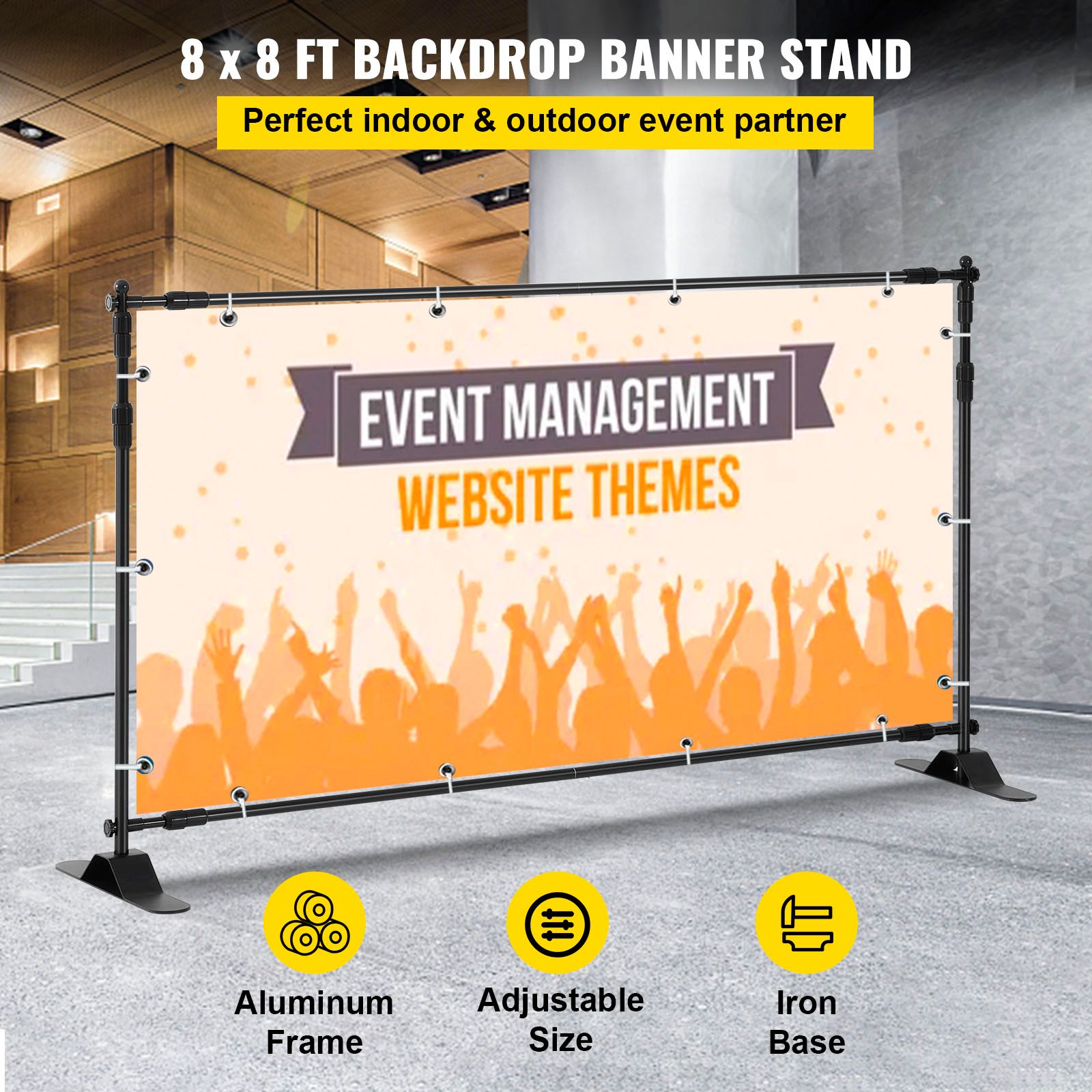 Telescopic Backdrop Banner Stand 8' x 8' Banner Stand Adjustable Step and Repeat Backdrop Banner Stand Retractable Banner Stand with Carrying Bag (8 ft) — image 2