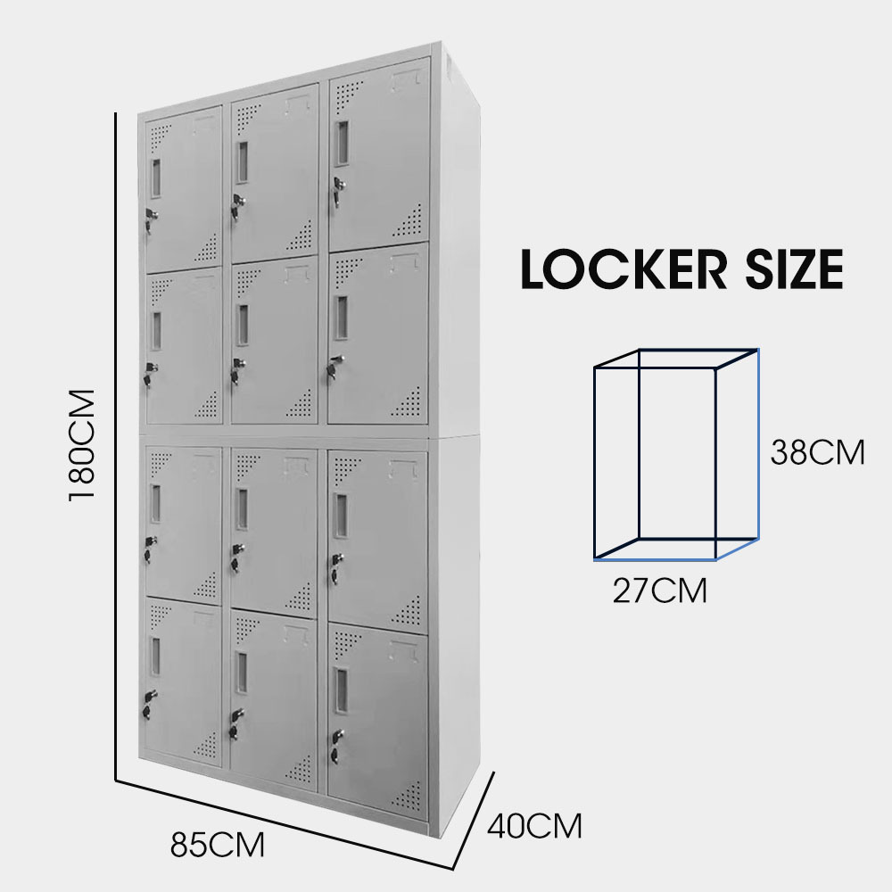 FORTIA 12 Doors Locker Cabinet Metal Storage Gym Home Office School - Light Grey — image 6