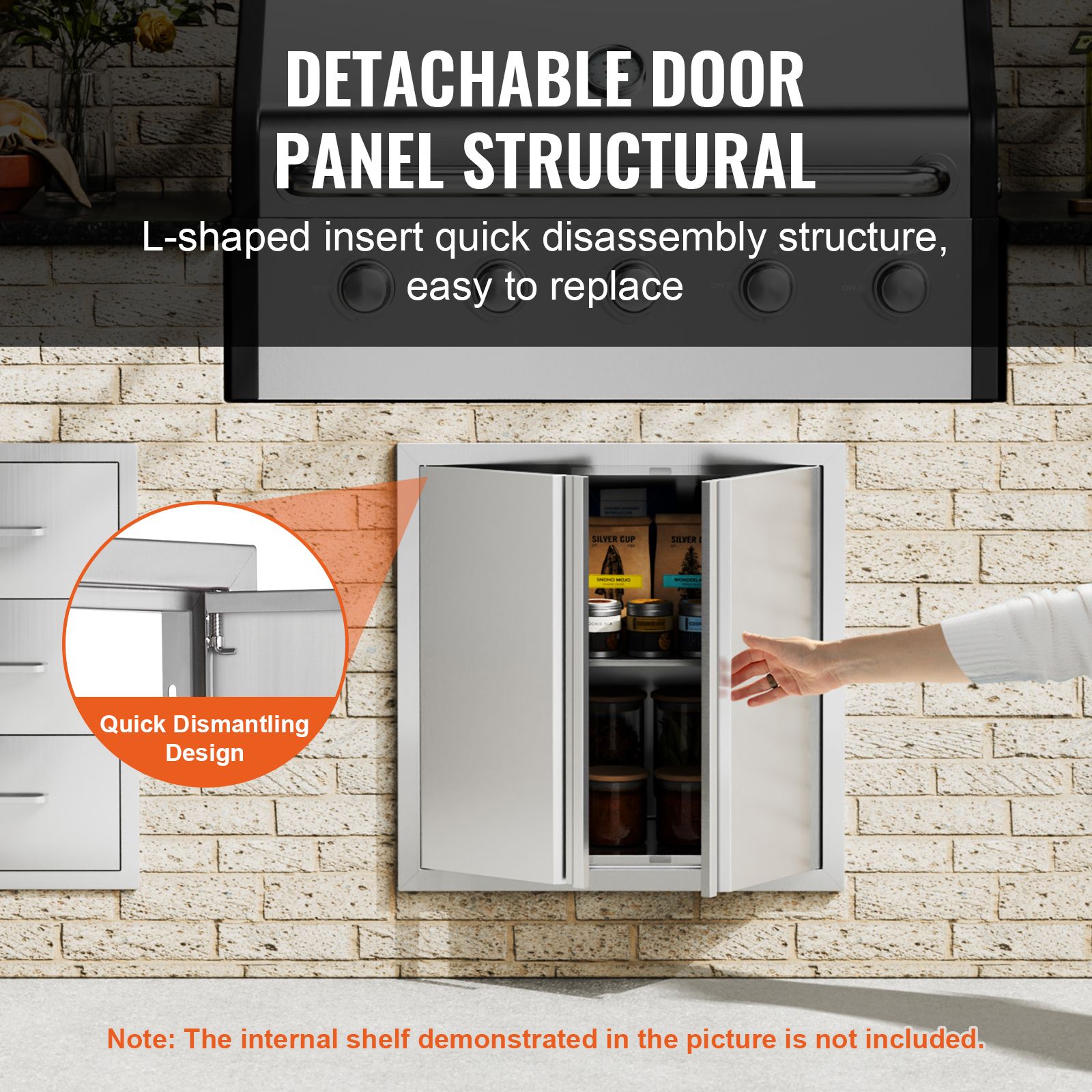 BBQ Access Door, 610 × 610 mm Double Outdoor Kitchen Door, Stainless Steel Flush Mount Door, Wall Vertical Door with Recessed Handles, for BBQ Island, Grilling — image 4