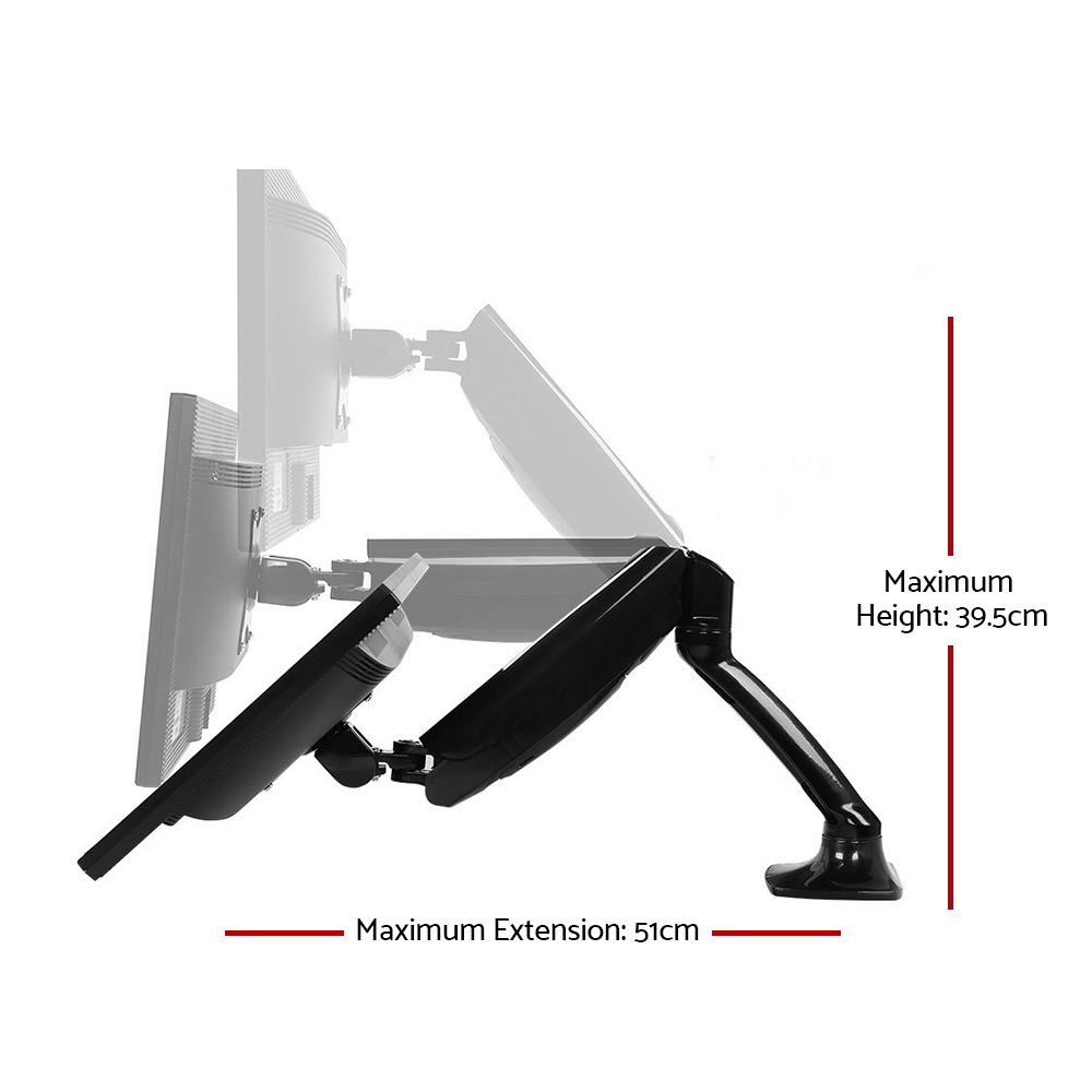 Artiss Monitor Arm Gas Spring Dual Desk Mount Screen Holder — image 2