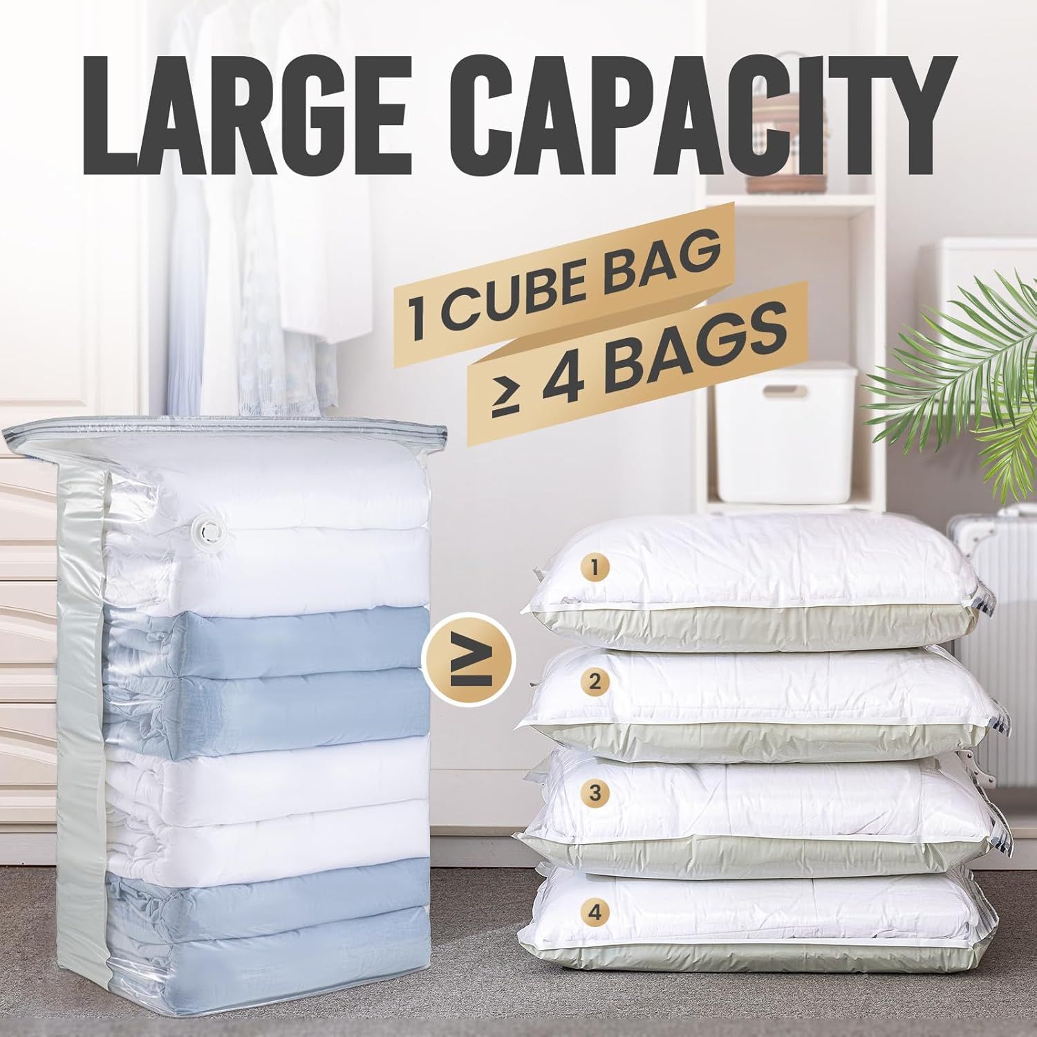 Vacuum Storage Bags with Rolling Slide Clip, Airtight Space-Saving Compression Bags for Comforters, Blankets, Clothing and Bedding — image 3