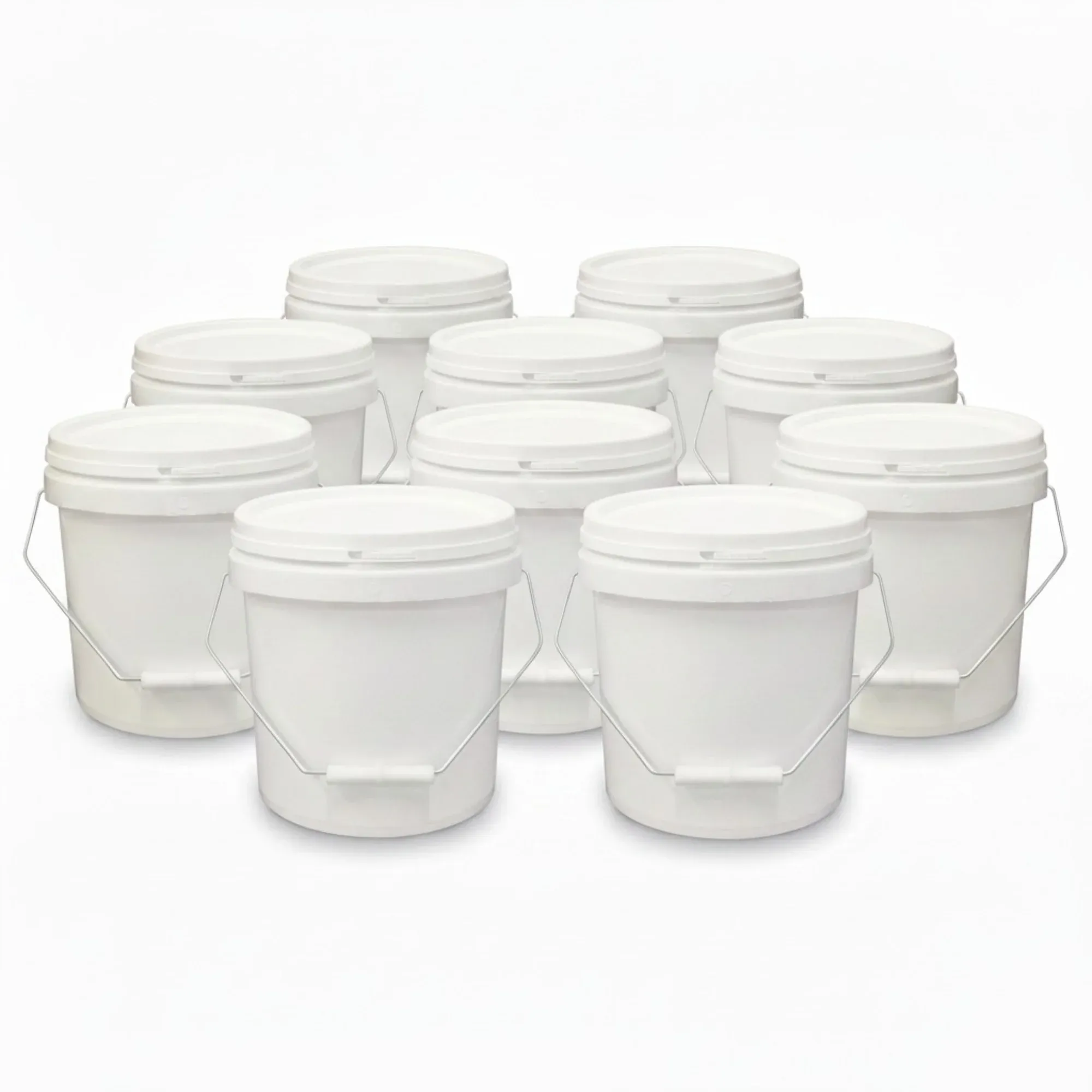 Kitchee Bulk 10x 10L Plastic Buckets + Lids - Empty White With Handle Large Pail