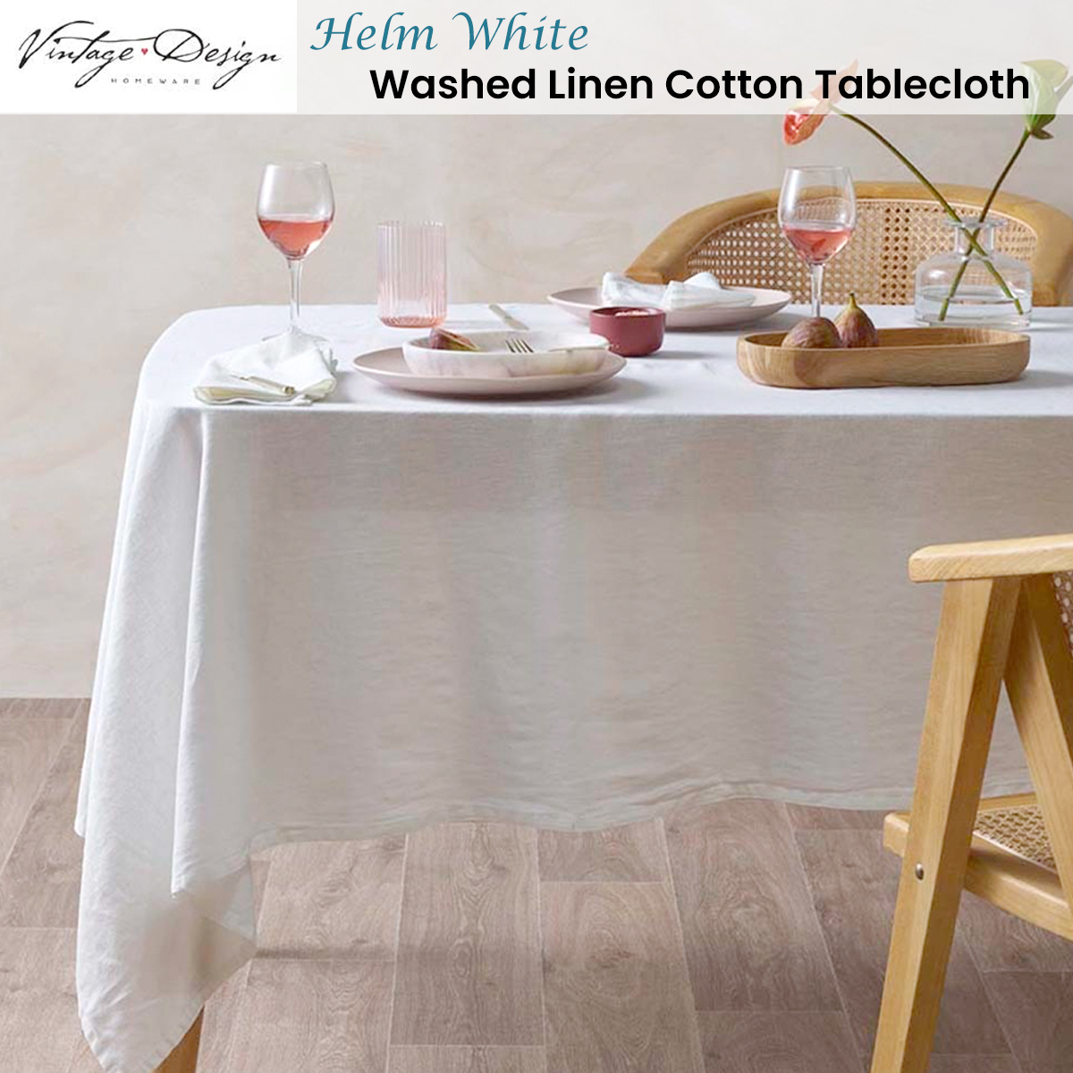 Vintage Design Homewares Helm White Washed Linen Cotton Tablecloth 180cm x 180cm Square โ image 2