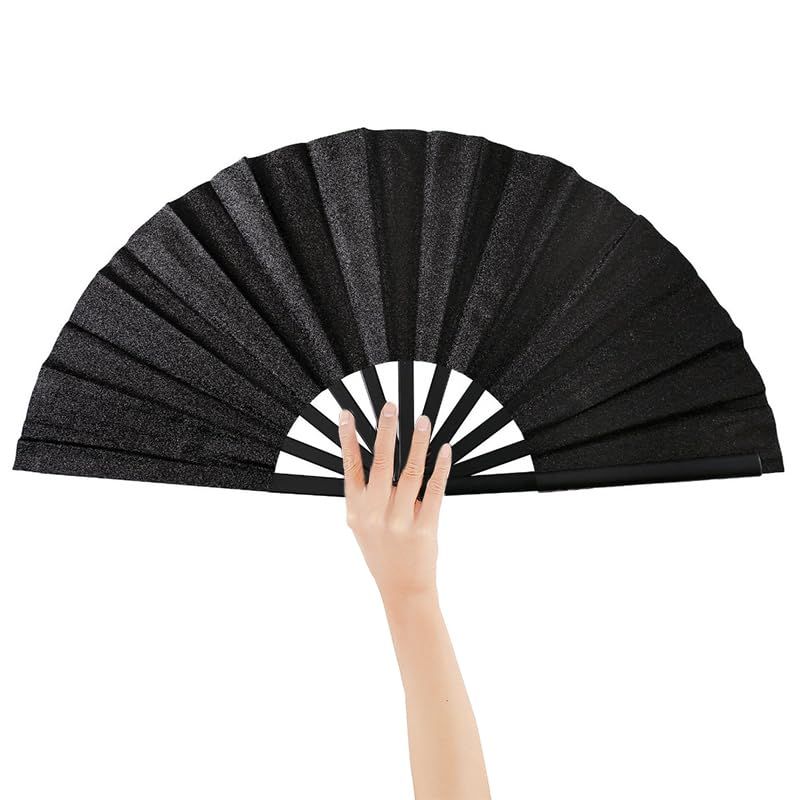 Folding Fan Black Large Hand Fan Chinese Kung Fu Tai Chi Handheld ABS Plastic Nylon Men's Folding Fan โ image 5