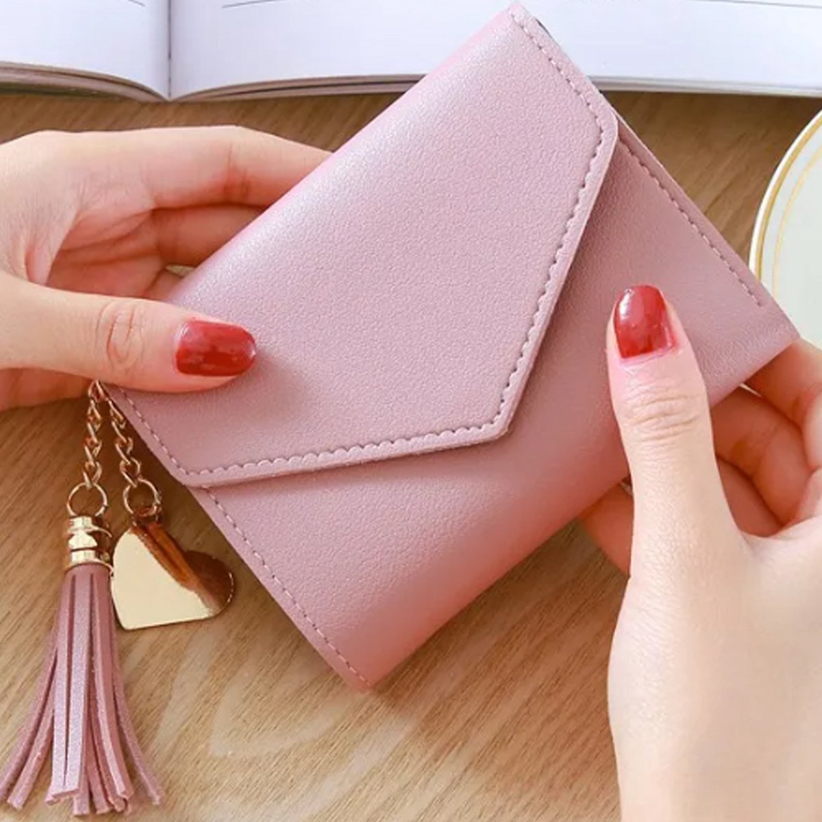 Wallet & Card Holder in 1 | Credit Card Holder | With Cash Compartment | Card Holder | Wallet | PU Leather | Pink — image 3